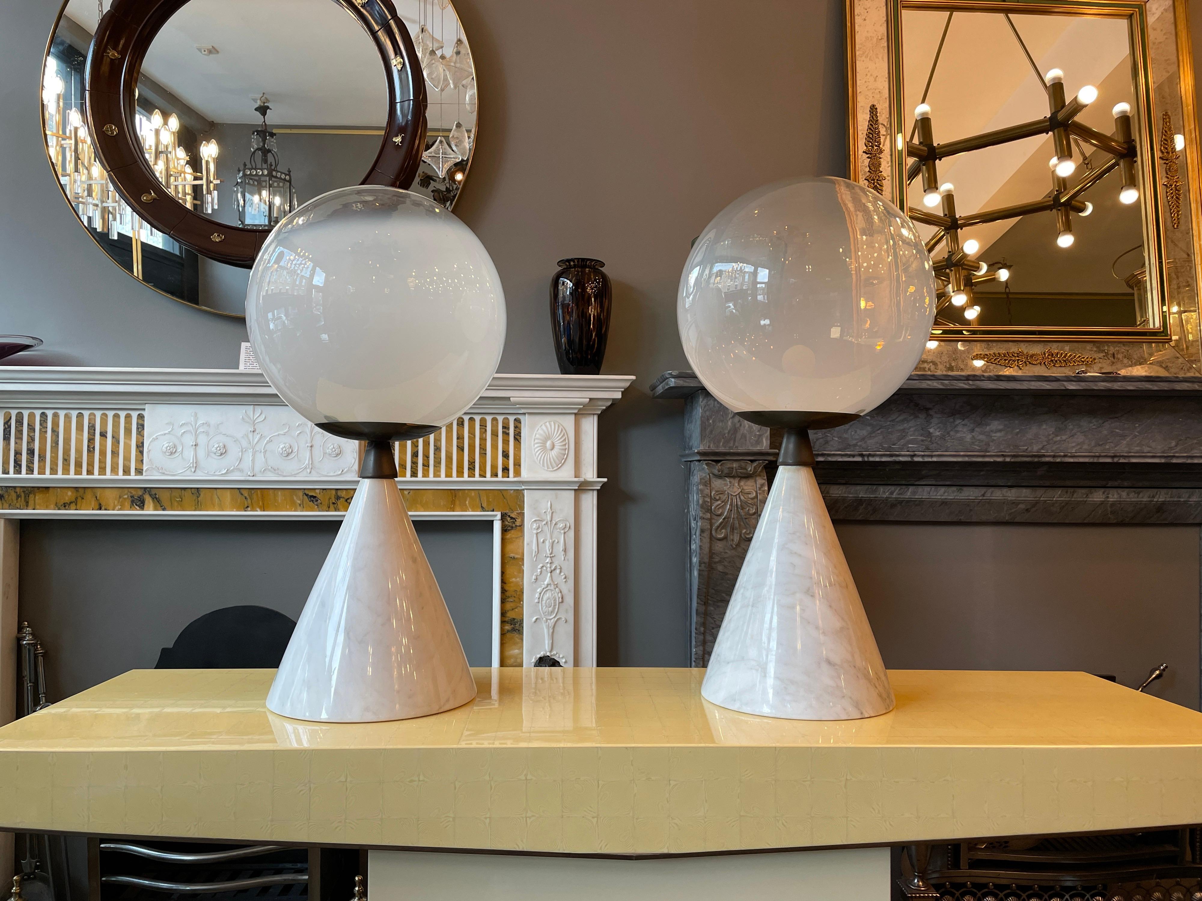 Pair of Large Murano Glass and Italian Marble Table Lamps In Good Condition In London, GB