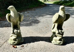 A Pair of Large Old Weathered Eagle Statues or Pillar Caps