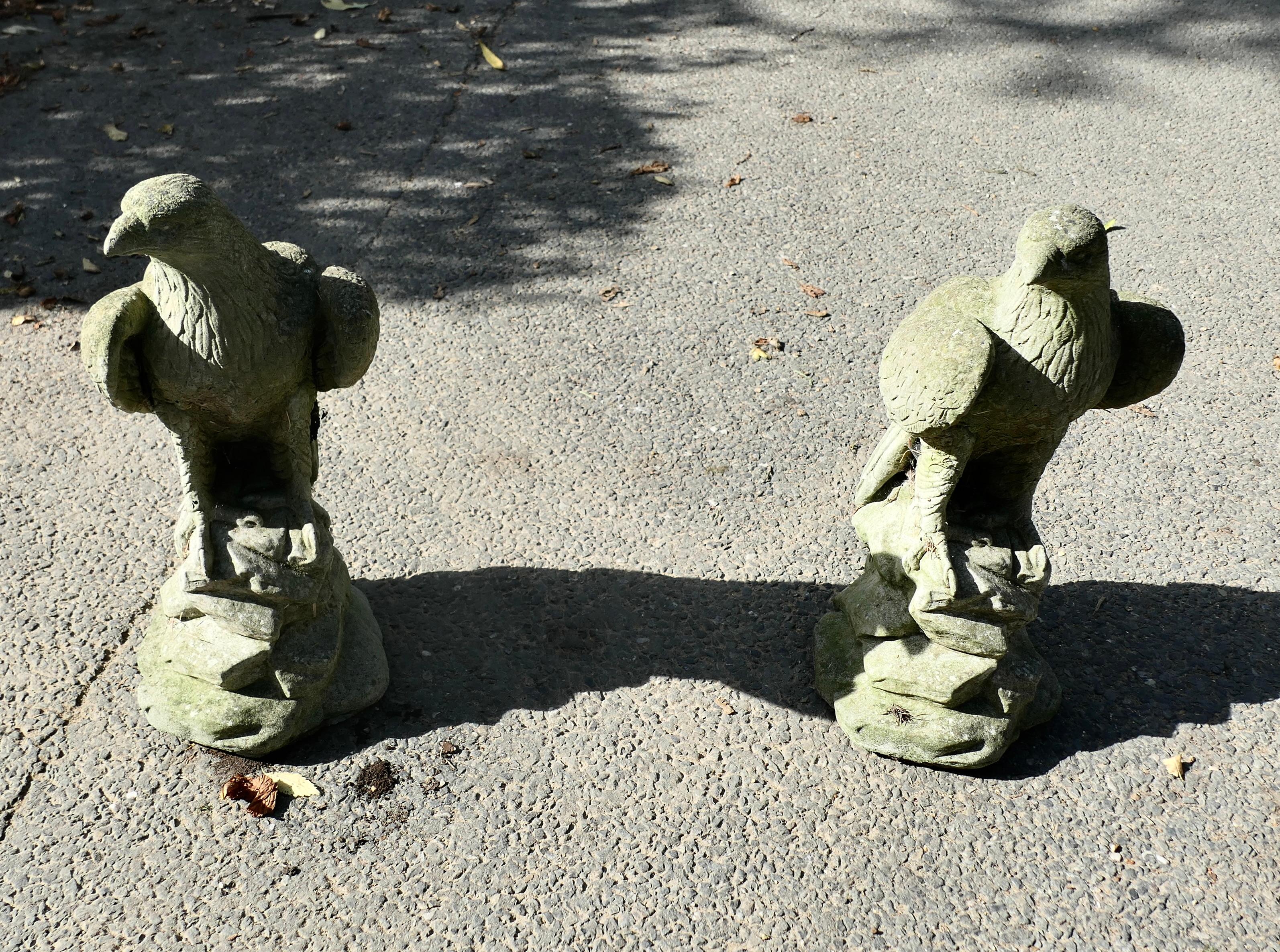 Coppia di grandi statue d'aquila o di cappucci per pilastri, danneggiati dagli agenti atmosferici In condizioni buone in vendita a Godshill, Isle of Wight