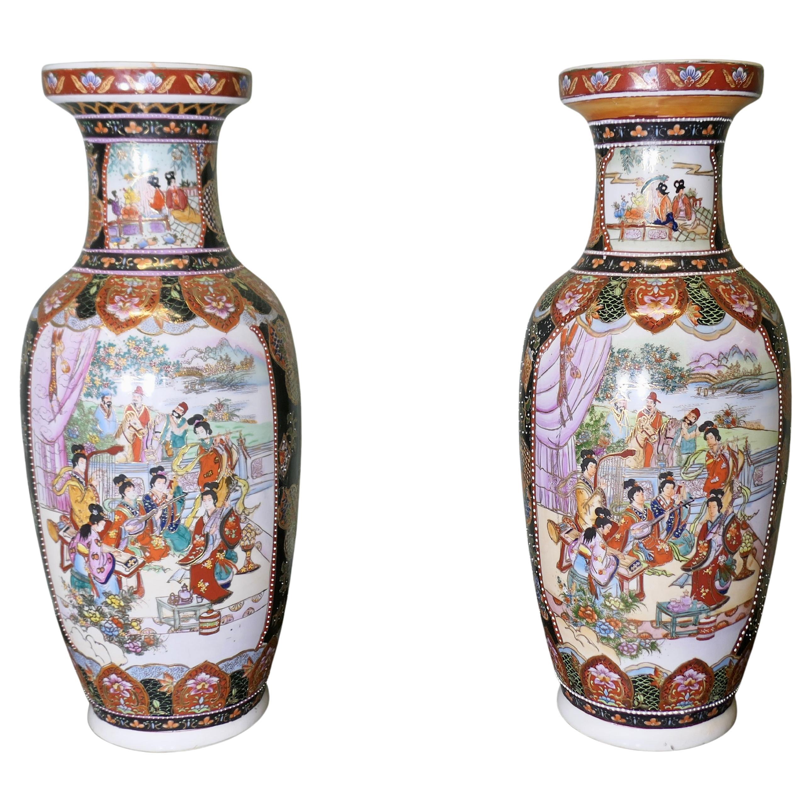 A Pair of Large Oriental Ceramic Wedding Vases
