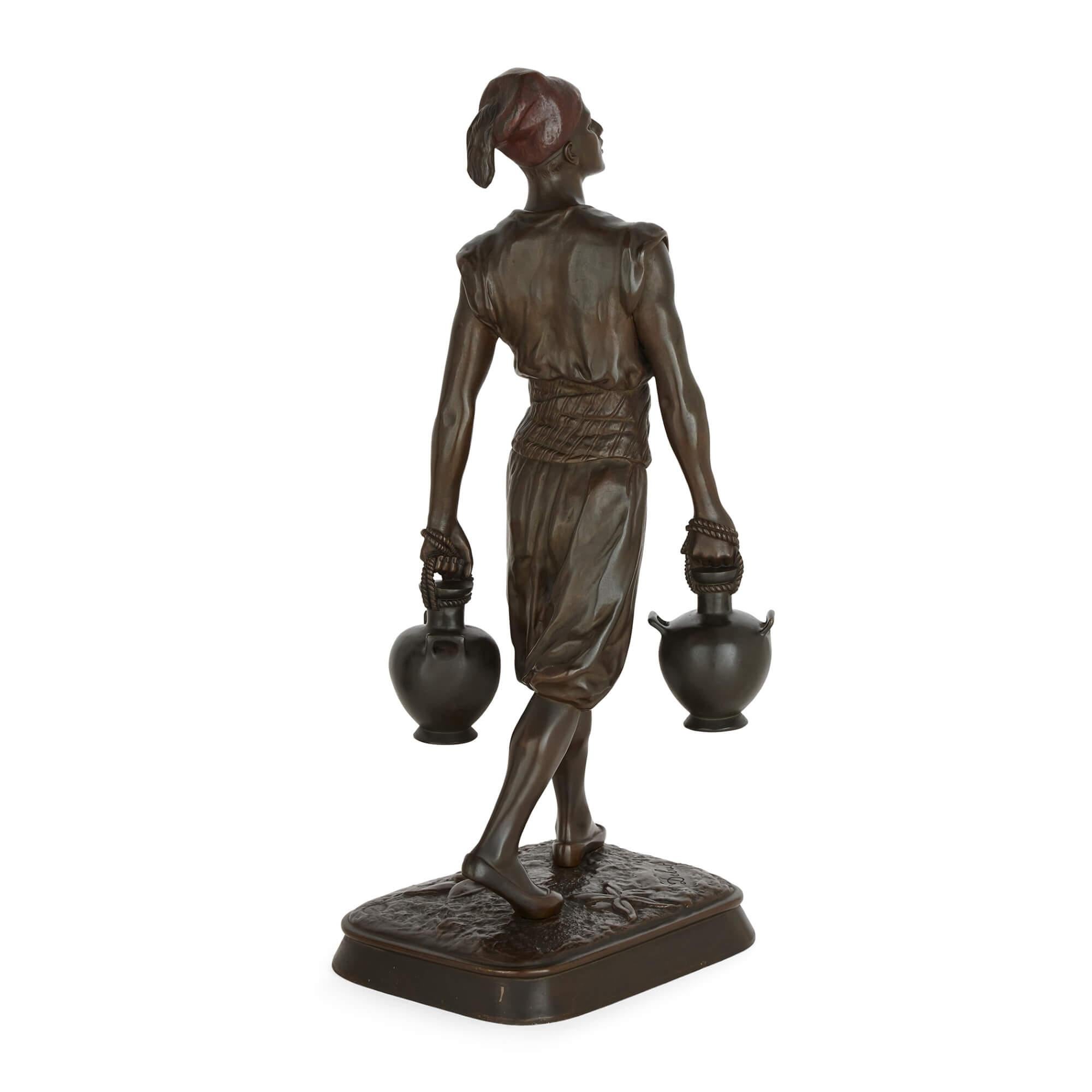 French Pair of Large Orientalist Bronze Figures by Emile Pinedo and Marcel Debut For Sale
