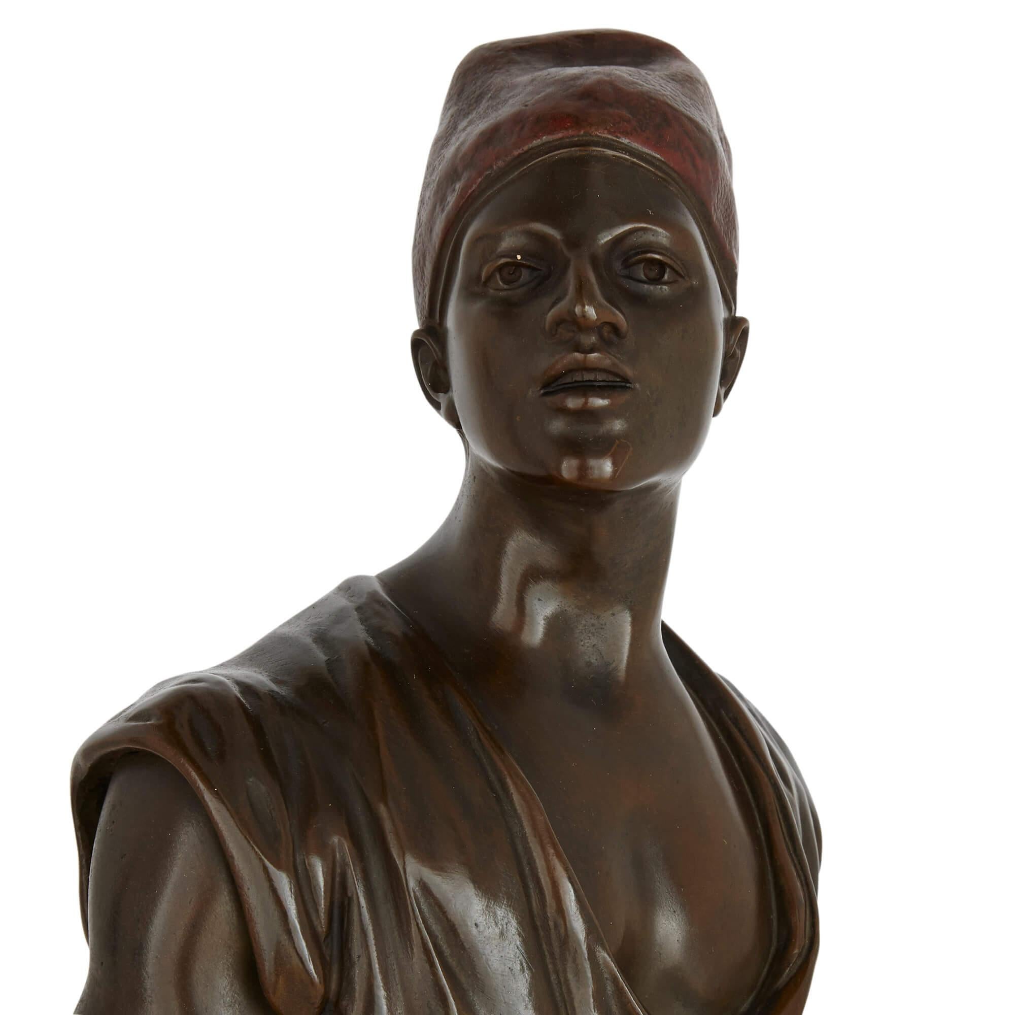 Pareja de grandes figuras orientalistas de bronce de Emile Pinedo y Marcel Debut siglo XIX en venta