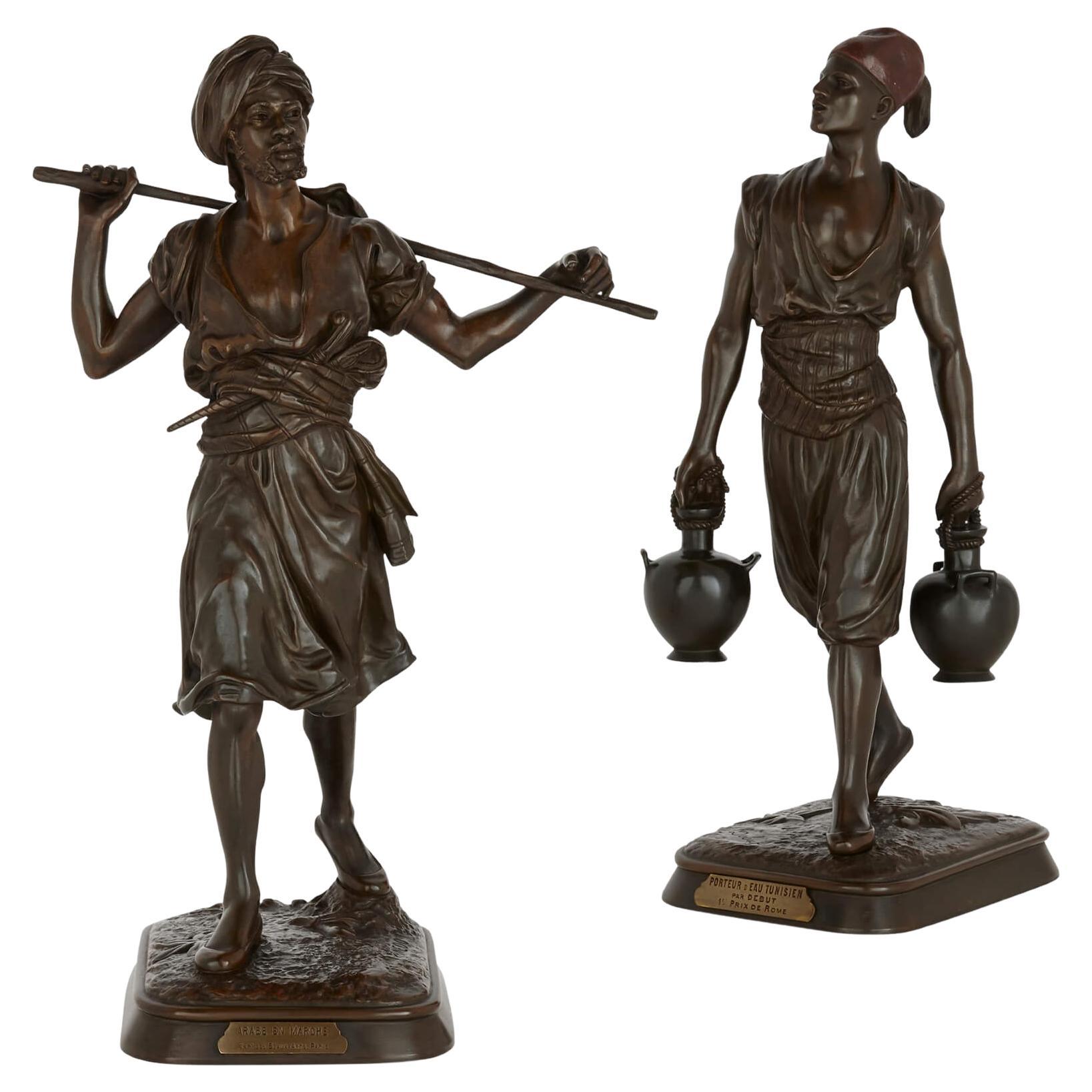 Pair of Large Orientalist Bronze Figures by Emile Pinedo and Marcel Debut For Sale