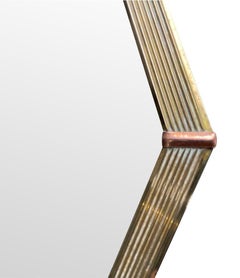 Pair of Large Orignal 1950s Italian Shield Mirrors with Copper Corner Detail