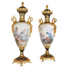 Pair of Large Ormolu Mounted Sèvres Style Porcelain Vases