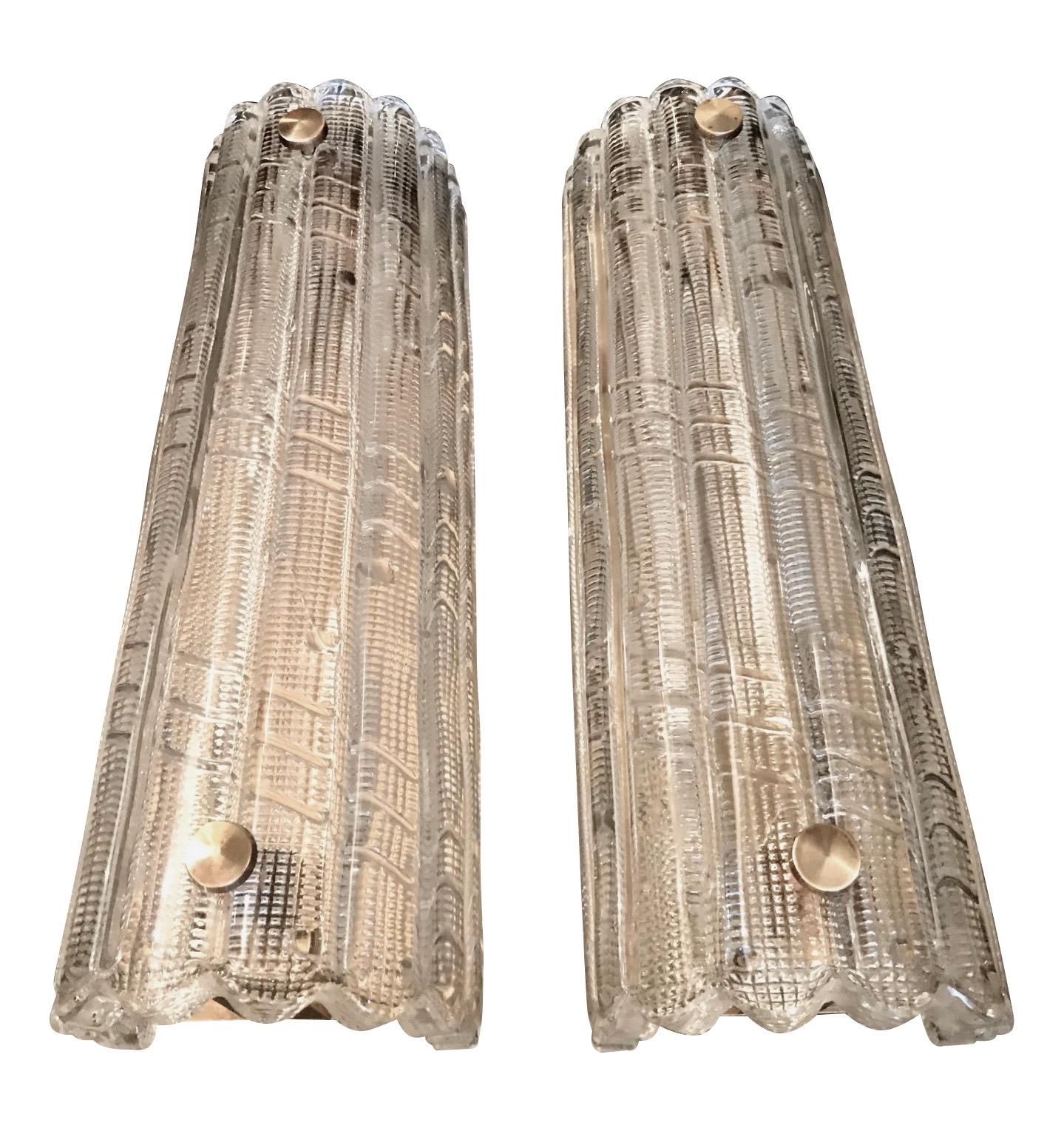 Pair of Large Orrefors Glass Wall Sconces by Carl Fagerlund with Brass Plates In Good Condition In London, GB