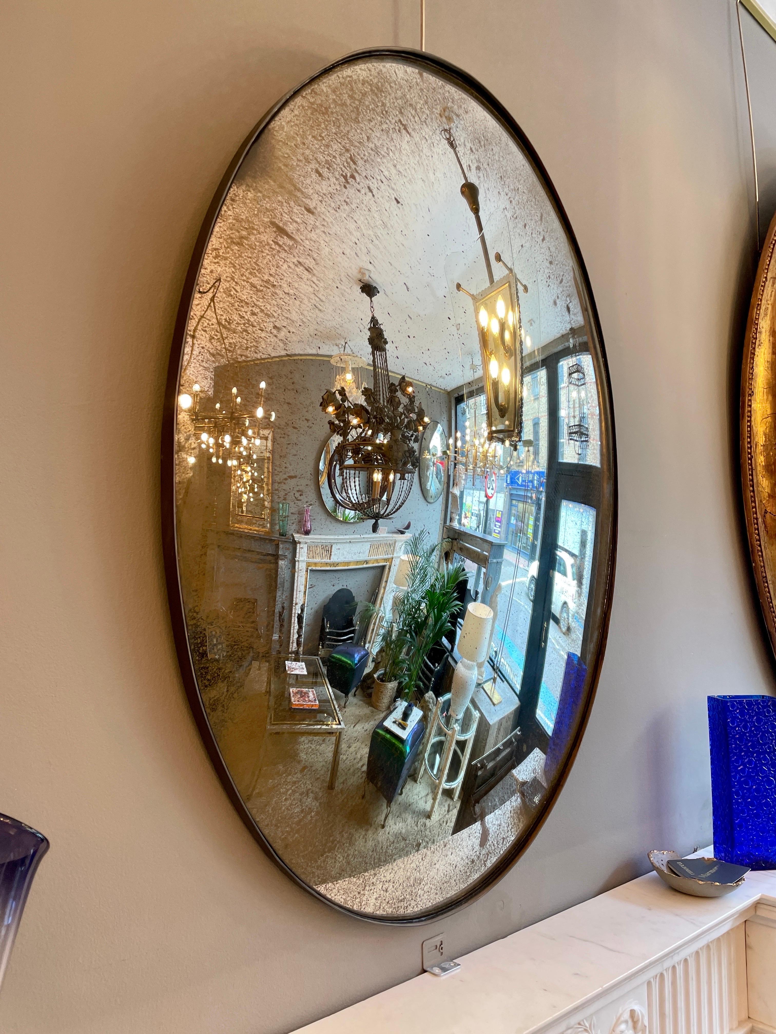 Contemporary Pair of Large Oval Convex Mirrors