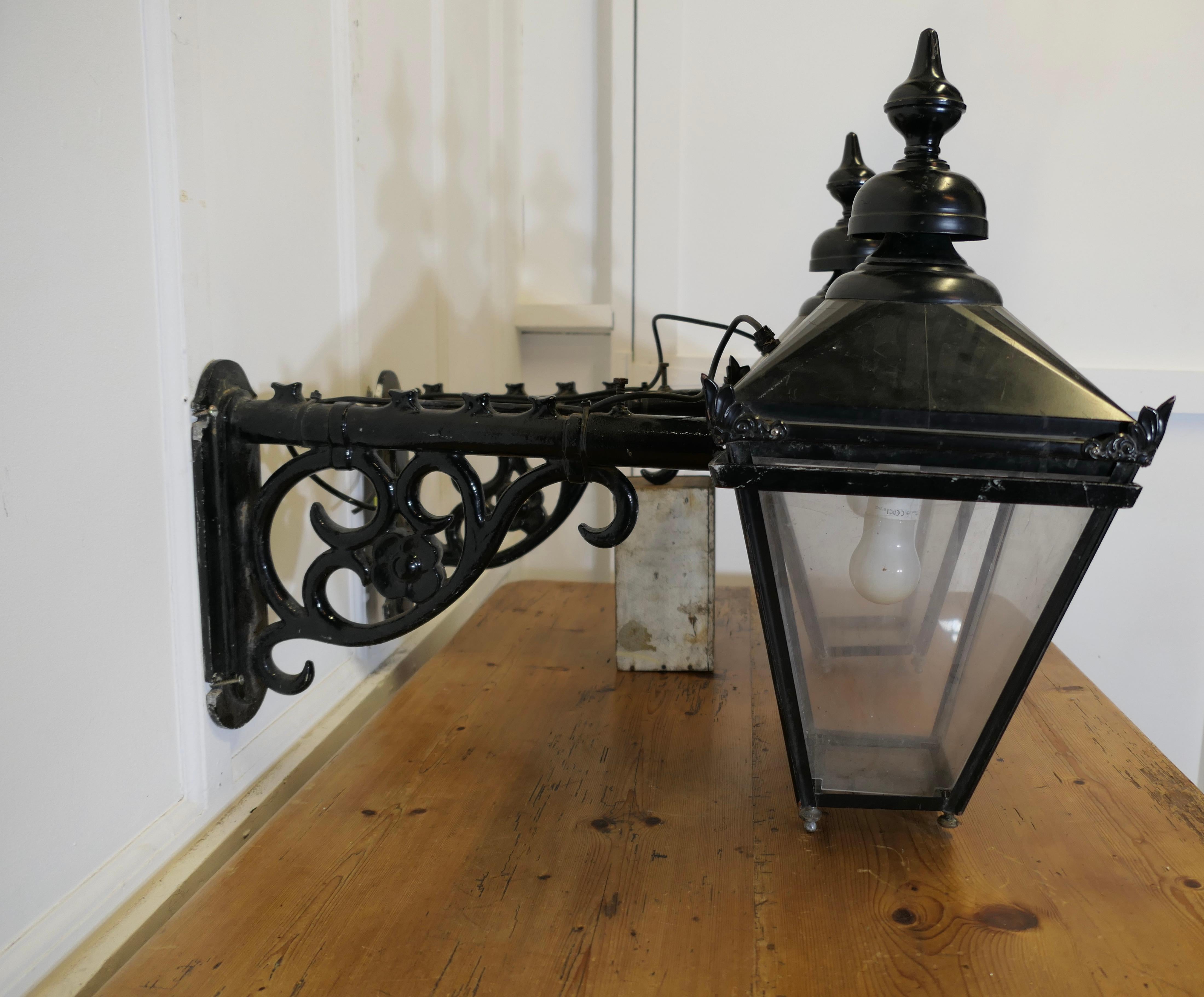 Adam Style A Pair of Large Painted Copper Wall Hung Pub Lanterns  These are old pub lights For Sale