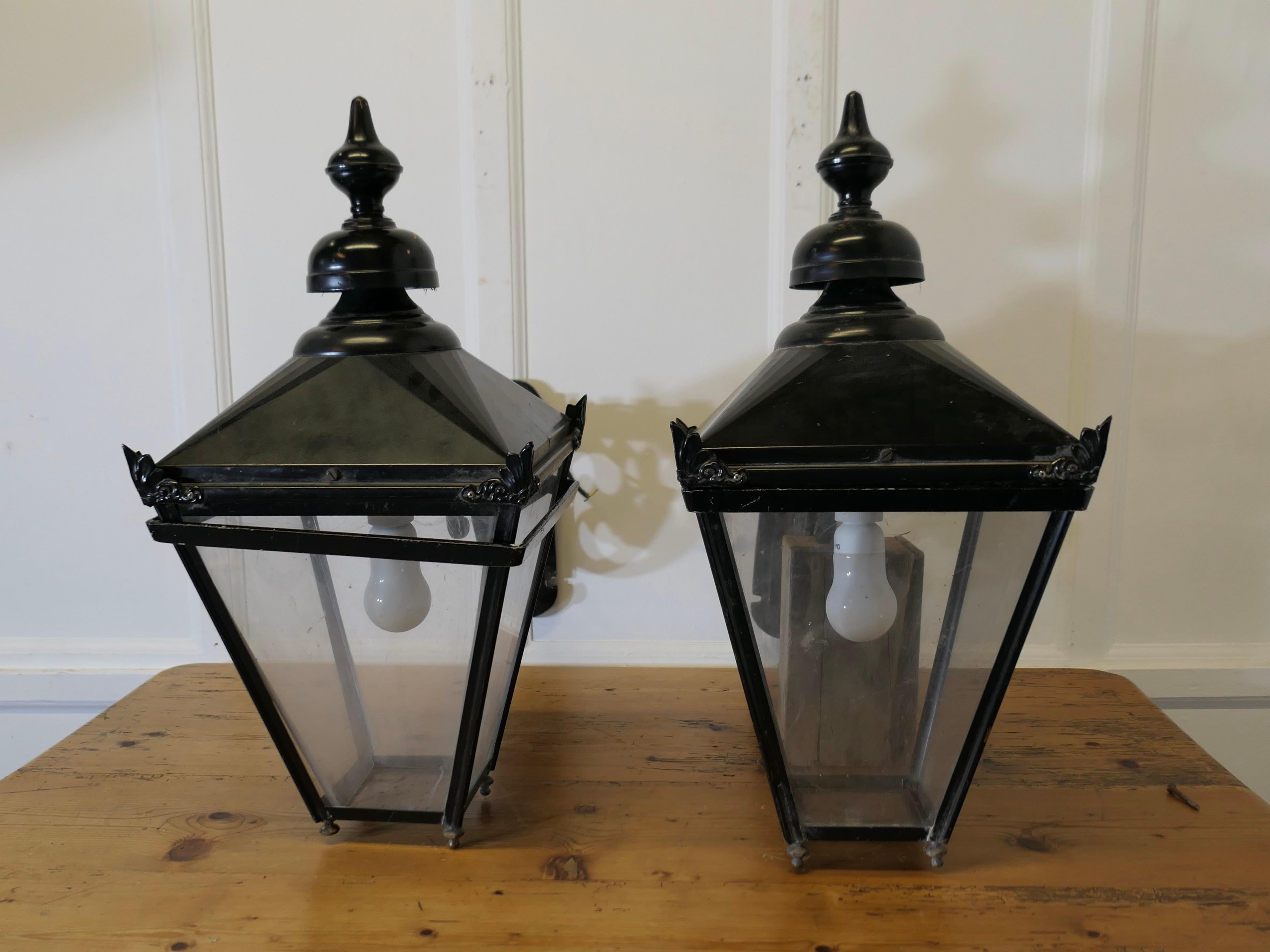 Mid-20th Century A Pair of Large Painted Copper Wall Hung Pub Lanterns  These are old pub lights For Sale