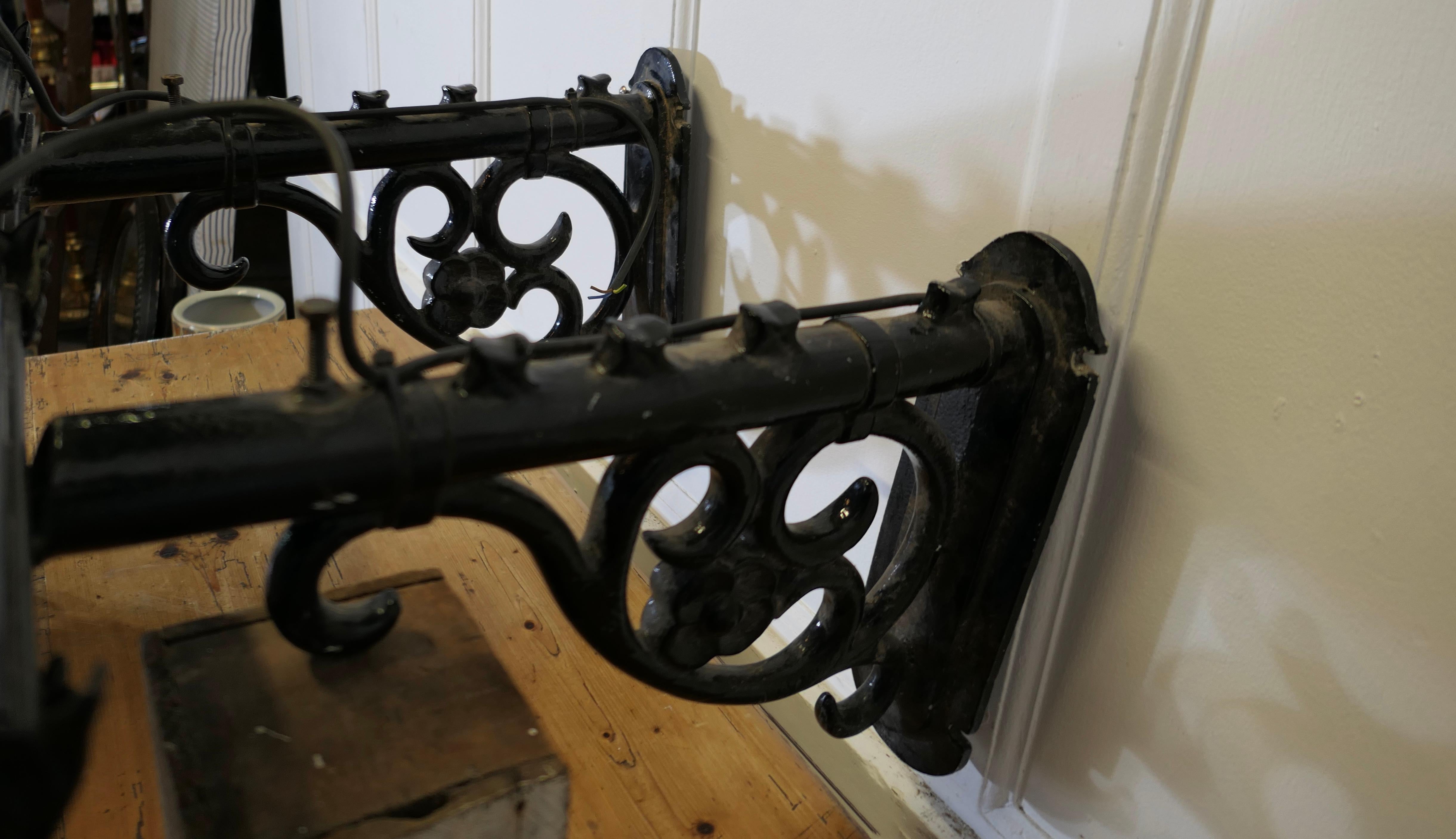 A Pair of Large Painted Copper Wall Hung Pub Lanterns  These are old pub lights For Sale 2