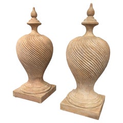 Pair of Large Painted Solid Oak Finials