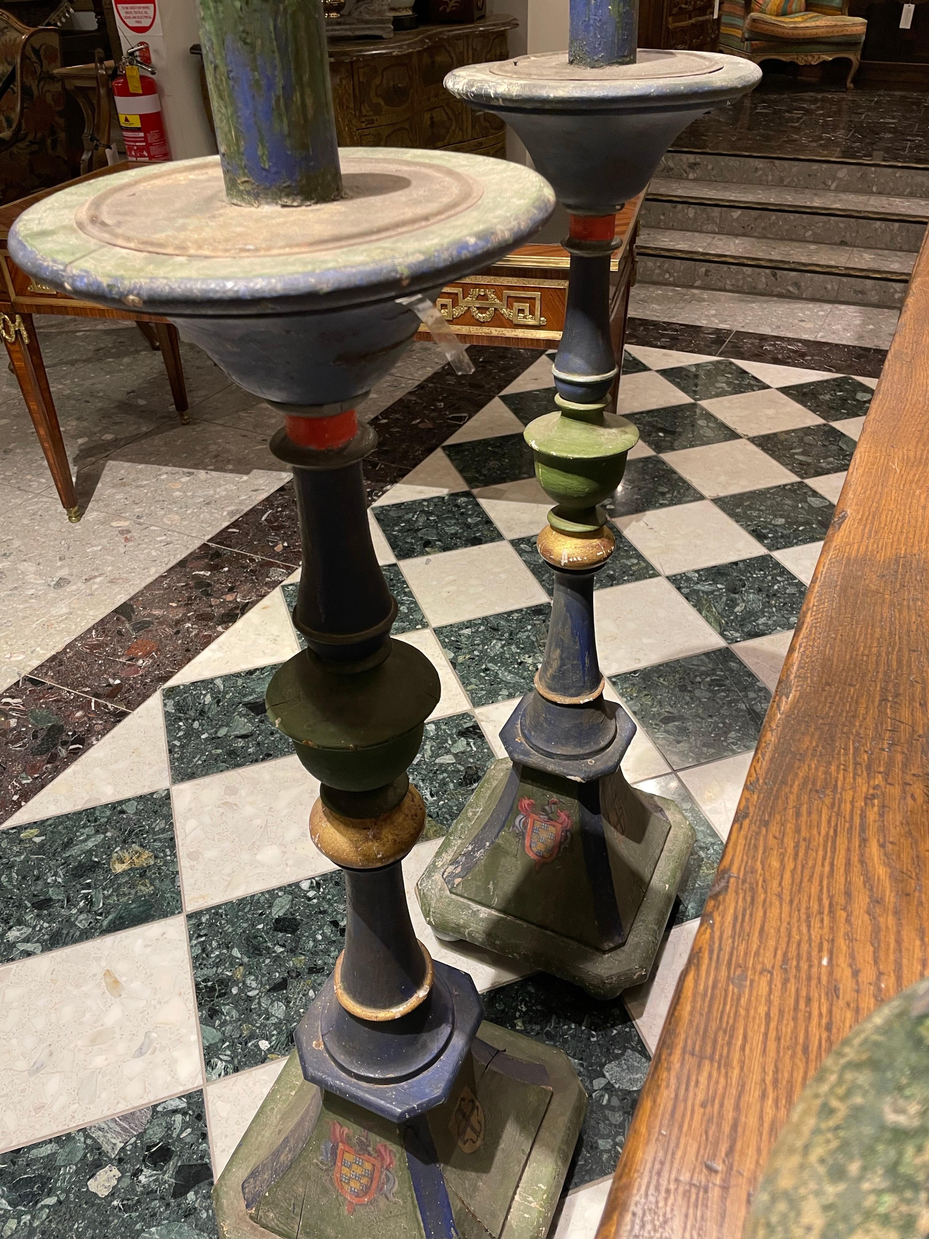 A Pair of Large Polychrome Spanish Torcheres, Early 20th Century For Sale 7
