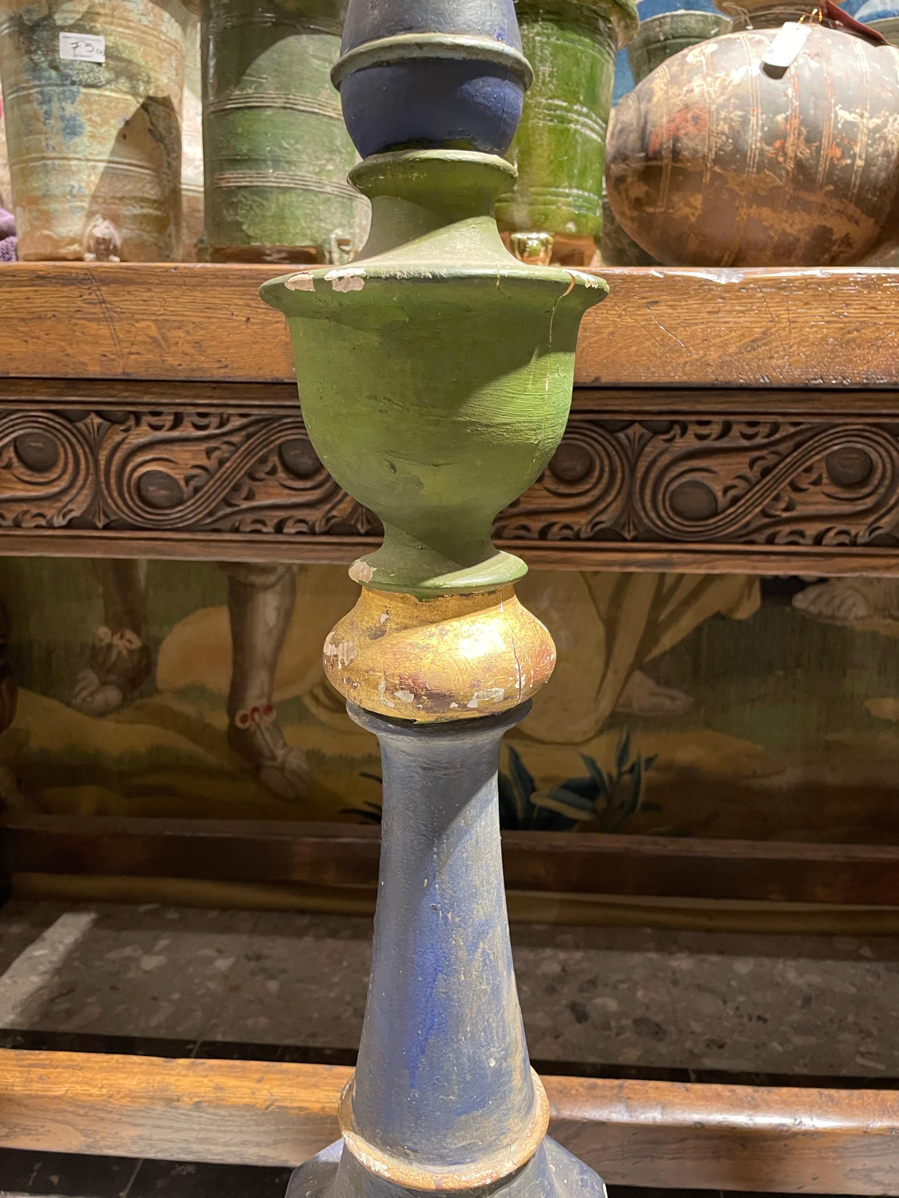 Wood A Pair of Large Polychrome Spanish Torcheres, Early 20th Century For Sale