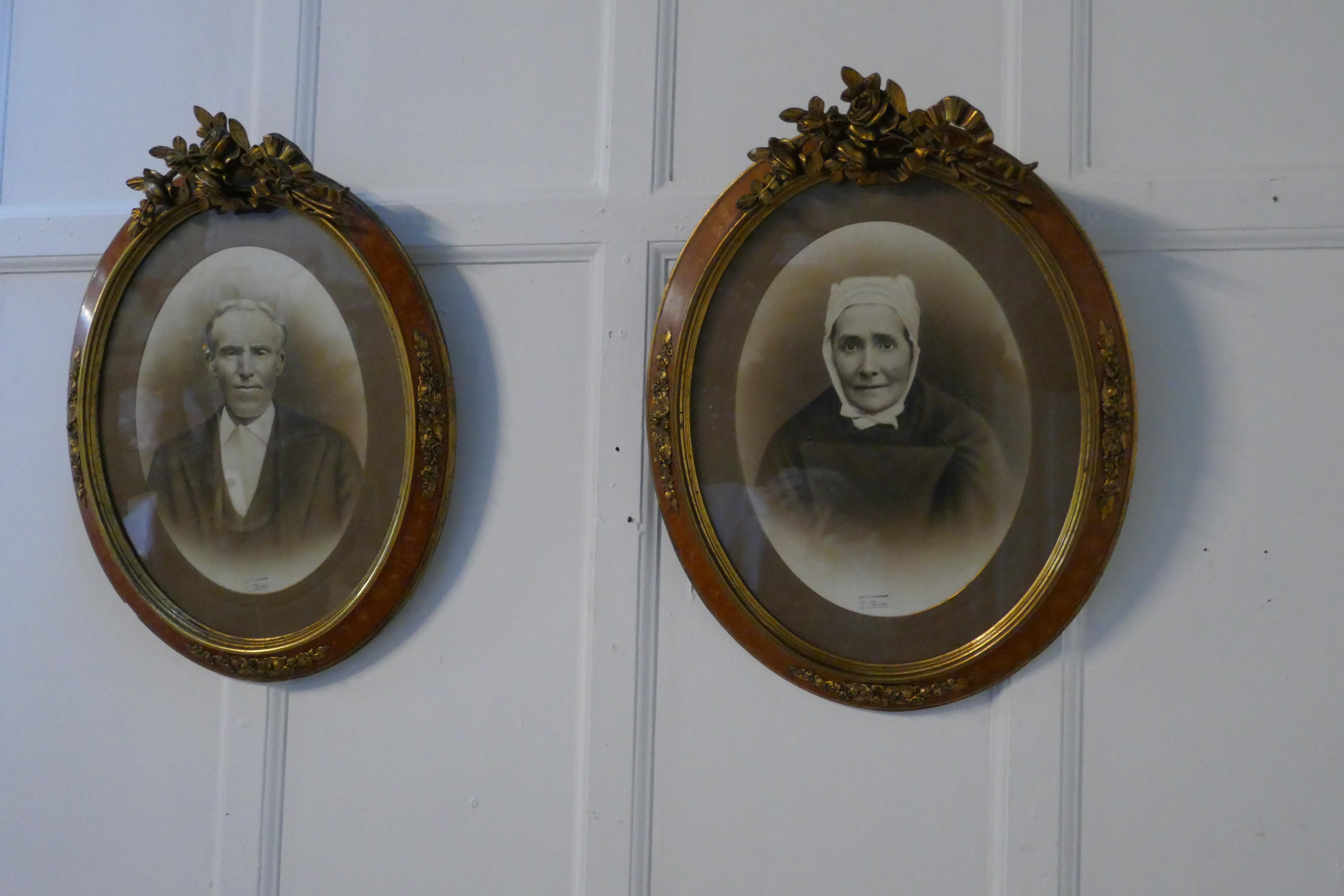 Pair of Large Portrait Photographs in Oval Ormolu Frames For Sale 1