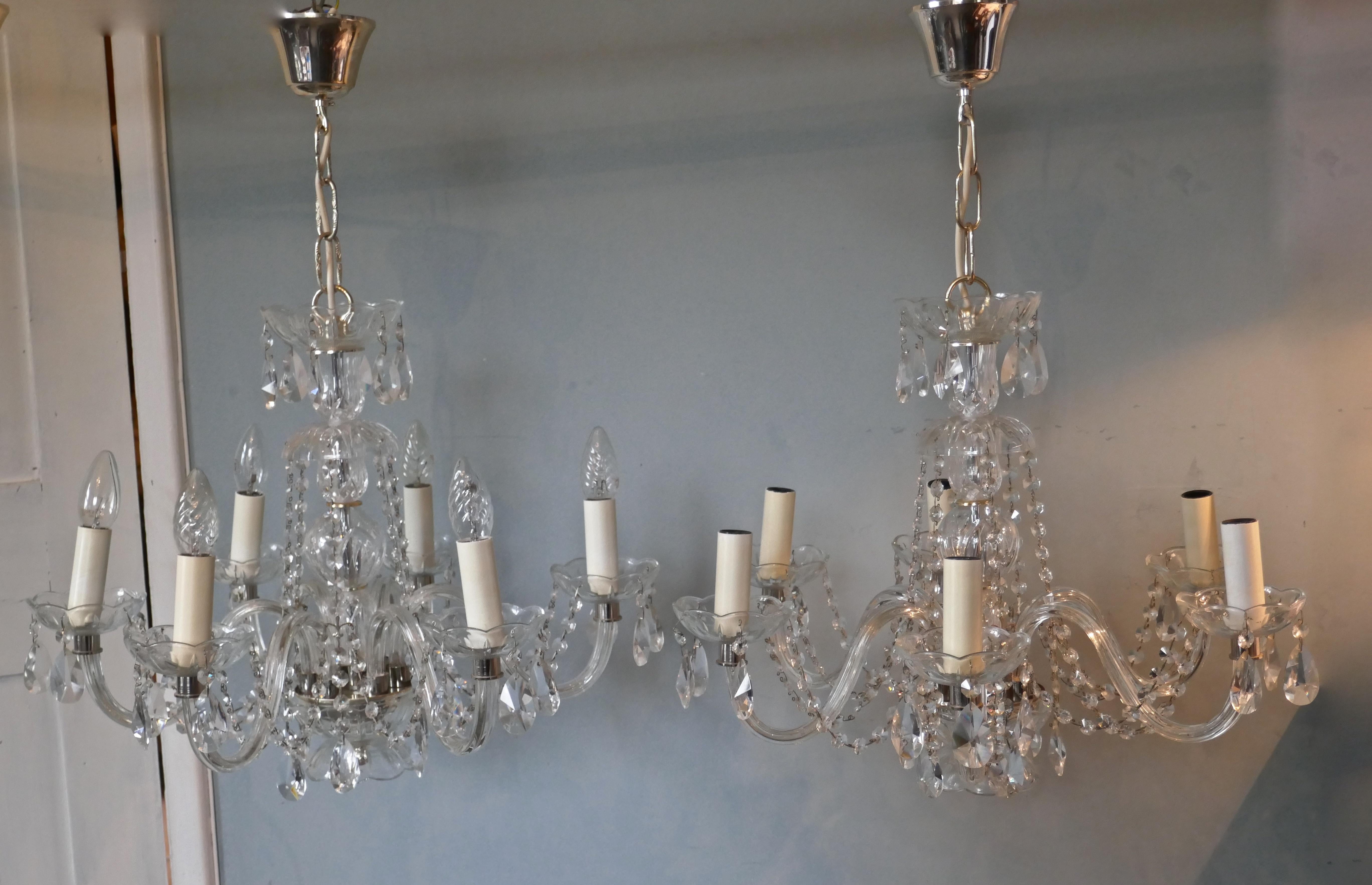 Pair of Large Rainbow Crystal 6 Branch Chandeliers 8