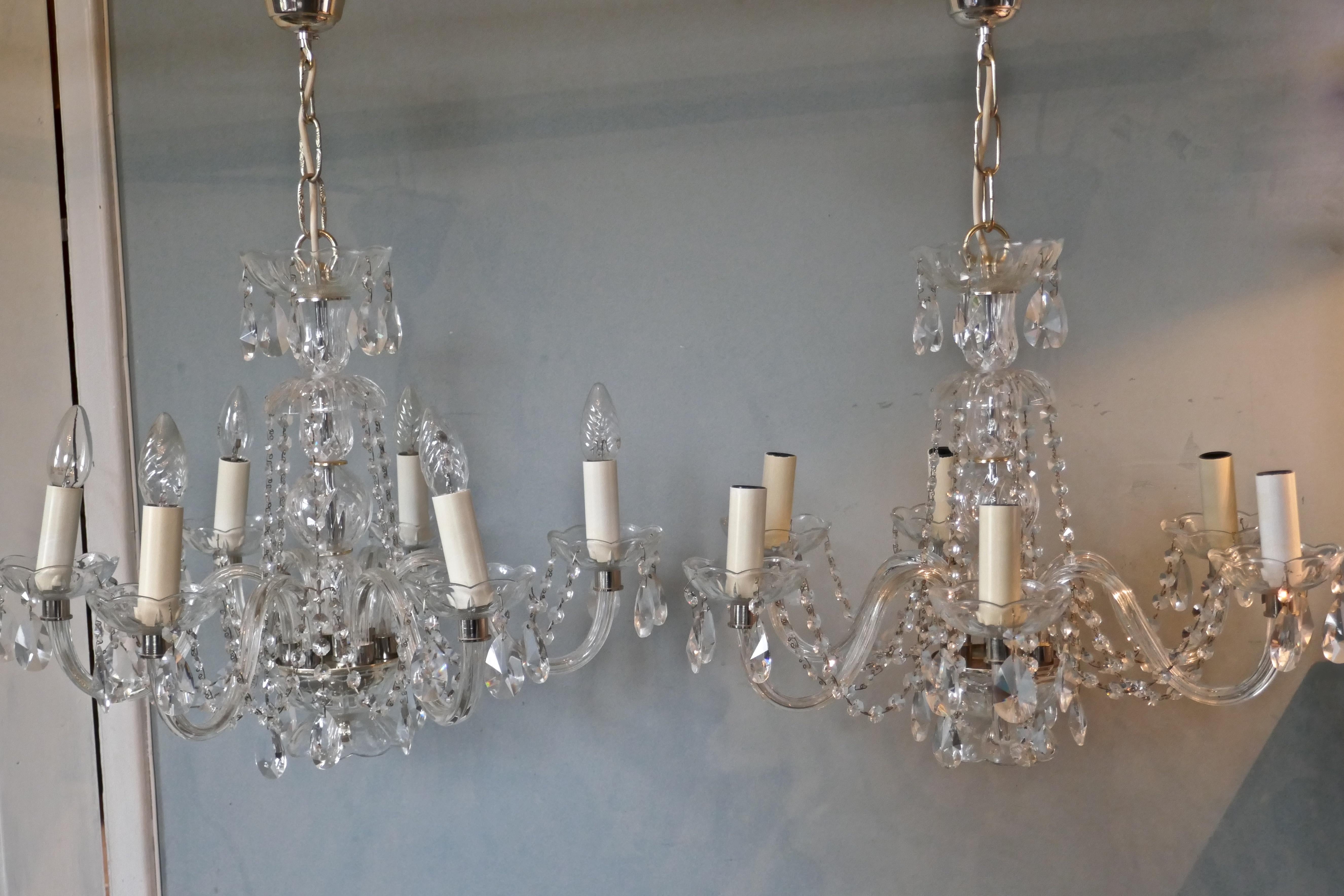 Pair of Large Rainbow Crystal 6 Branch Chandeliers 9