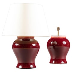 Pair of Large Red Mei Ping Vases as Lamps