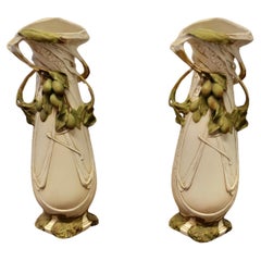 Antique A Pair of Large Royal Dux Bohemia Art Nouveau 19th Century Porcelain Vases