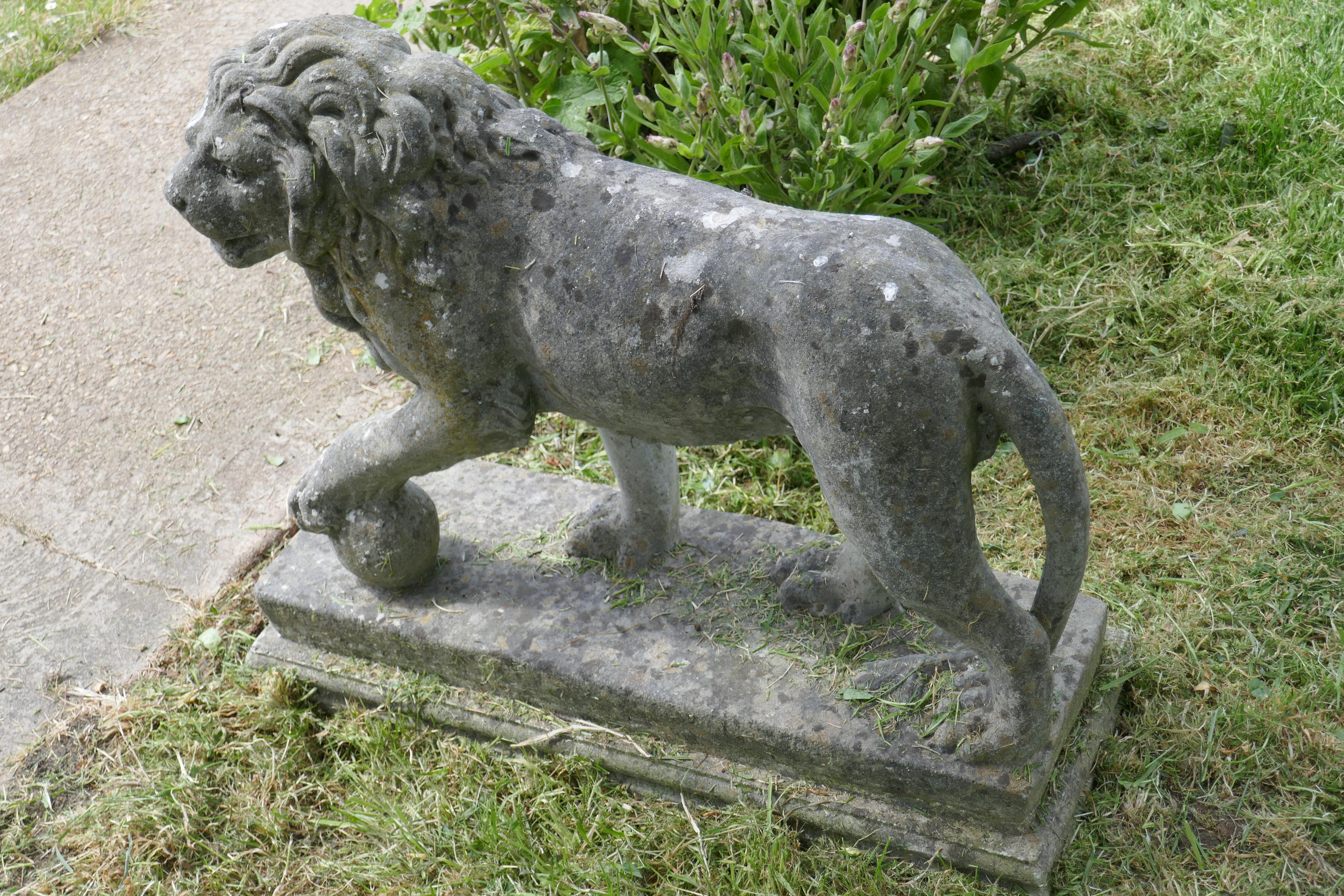 19th Century Pair of Large Stone Garden Entrance Guardian Lions