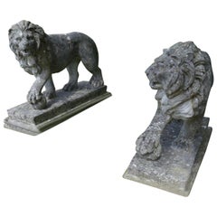 Used Pair of Large Stone Garden Entrance Guardian Lions