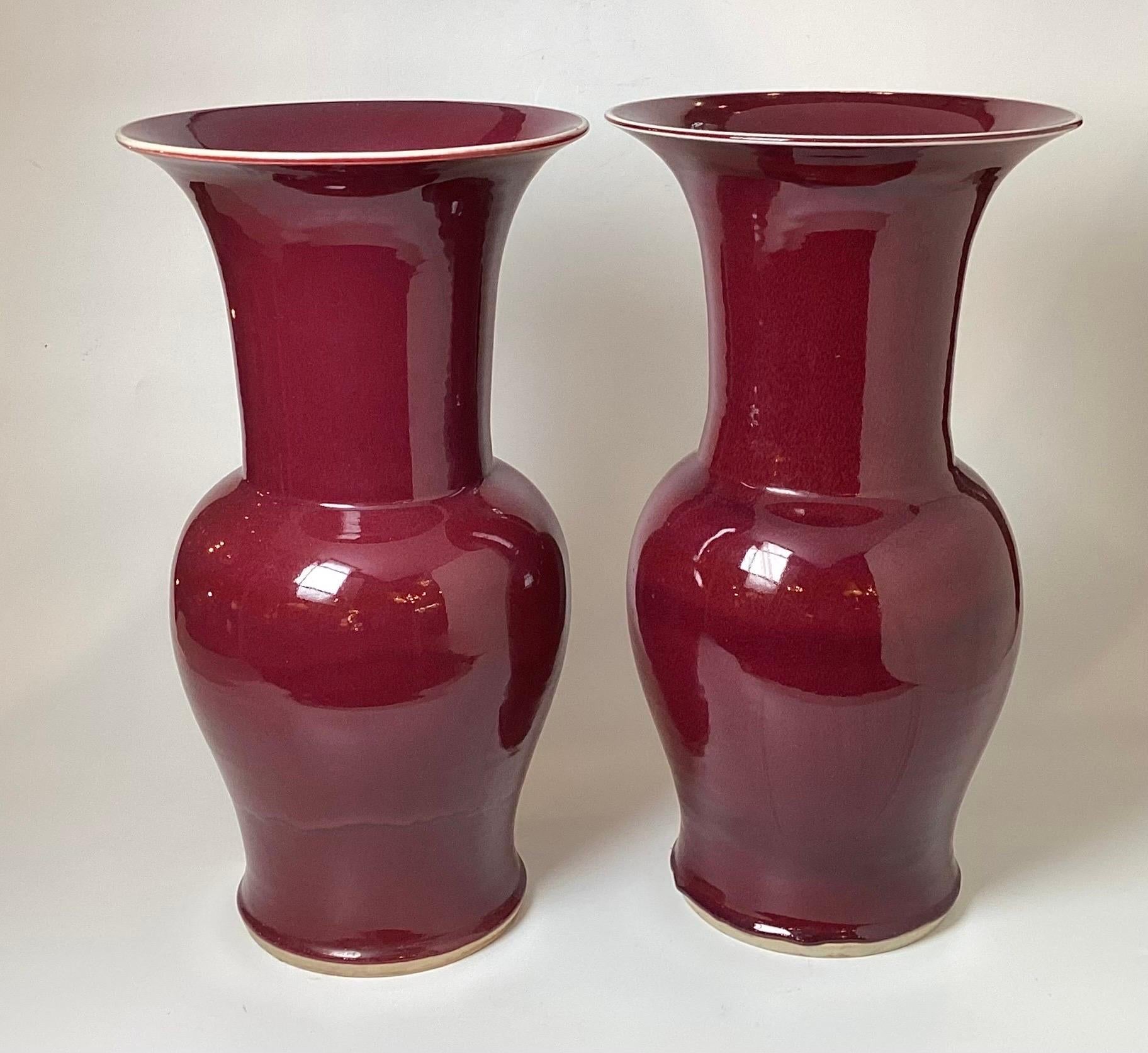 Chinese Export Pair of Large Sung De Beouf Floor Vases For Sale