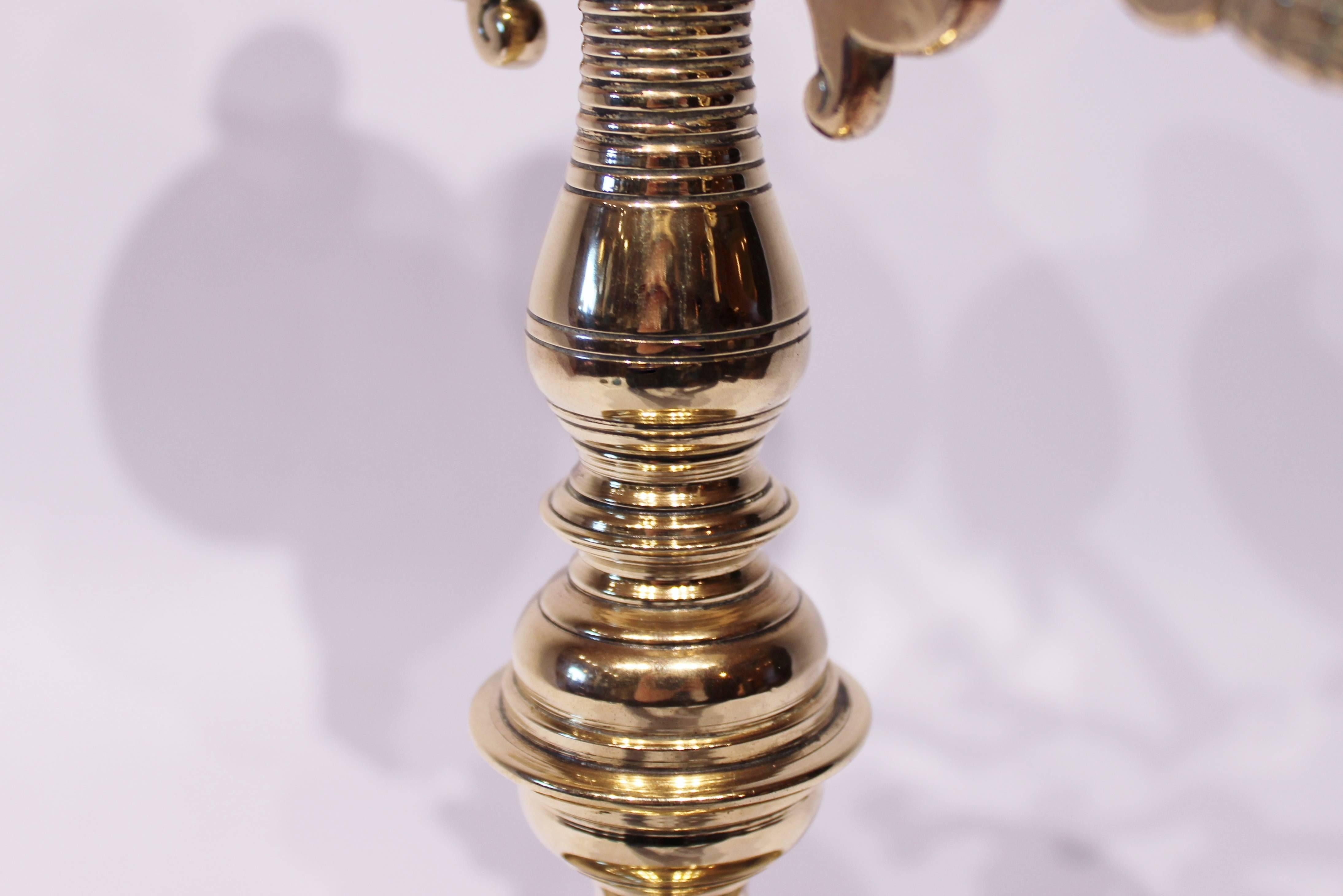 Pair of Large Three-Armed Brass Candlesticks, circa 1890s 3