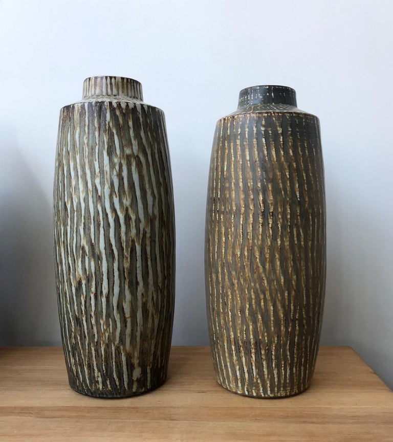 A pair of large stoneware vase by Gunnar Nylund for Rostrand, Sweden. Model 