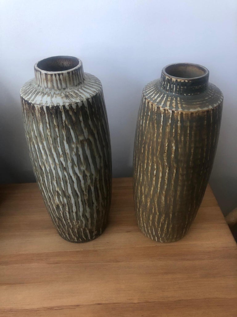 Scandinavian Modern Pair of Large Vase by Gunnar Nylund For Sale