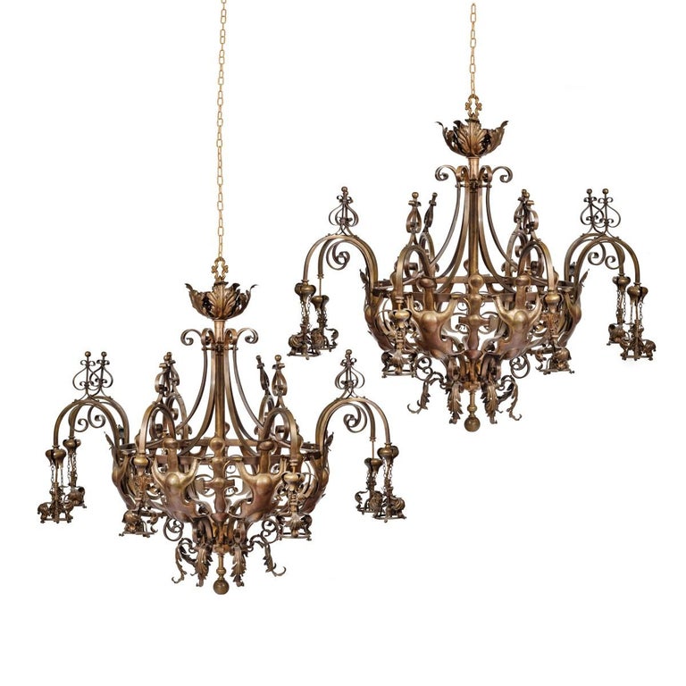 Pair of Large Victorian 8Light Brass Chandeliers For Sale at 1stDibs