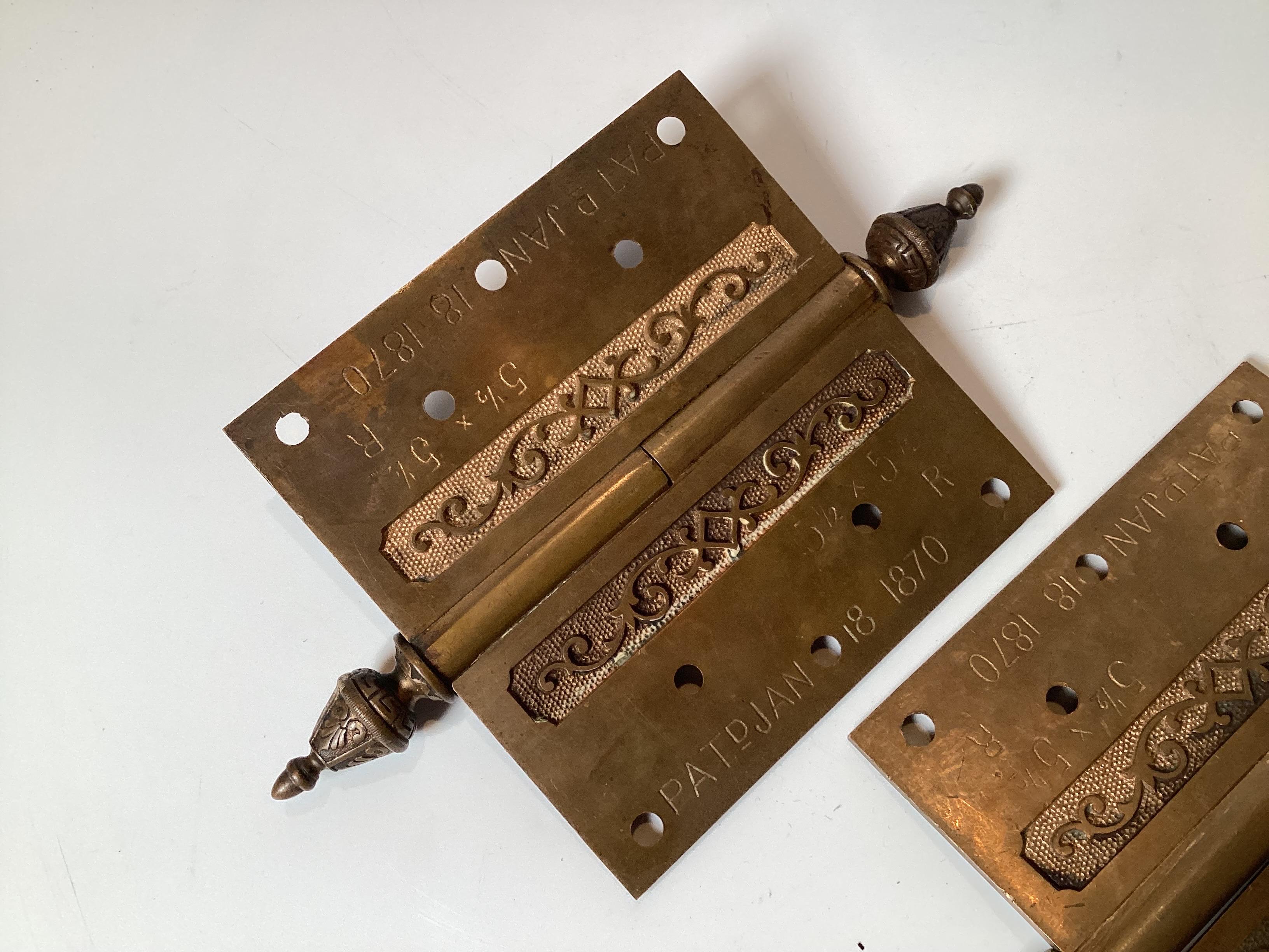 Late 19th Century Pair of Large Victorian Cast Bronze Door Hinges For Sale