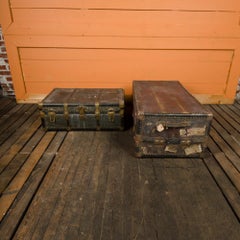 Pair of Large Vintage Metal Steam Trunks, Early 20th C