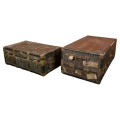 Pair of Large Vintage Metal Steam Trunks, Early 20th C