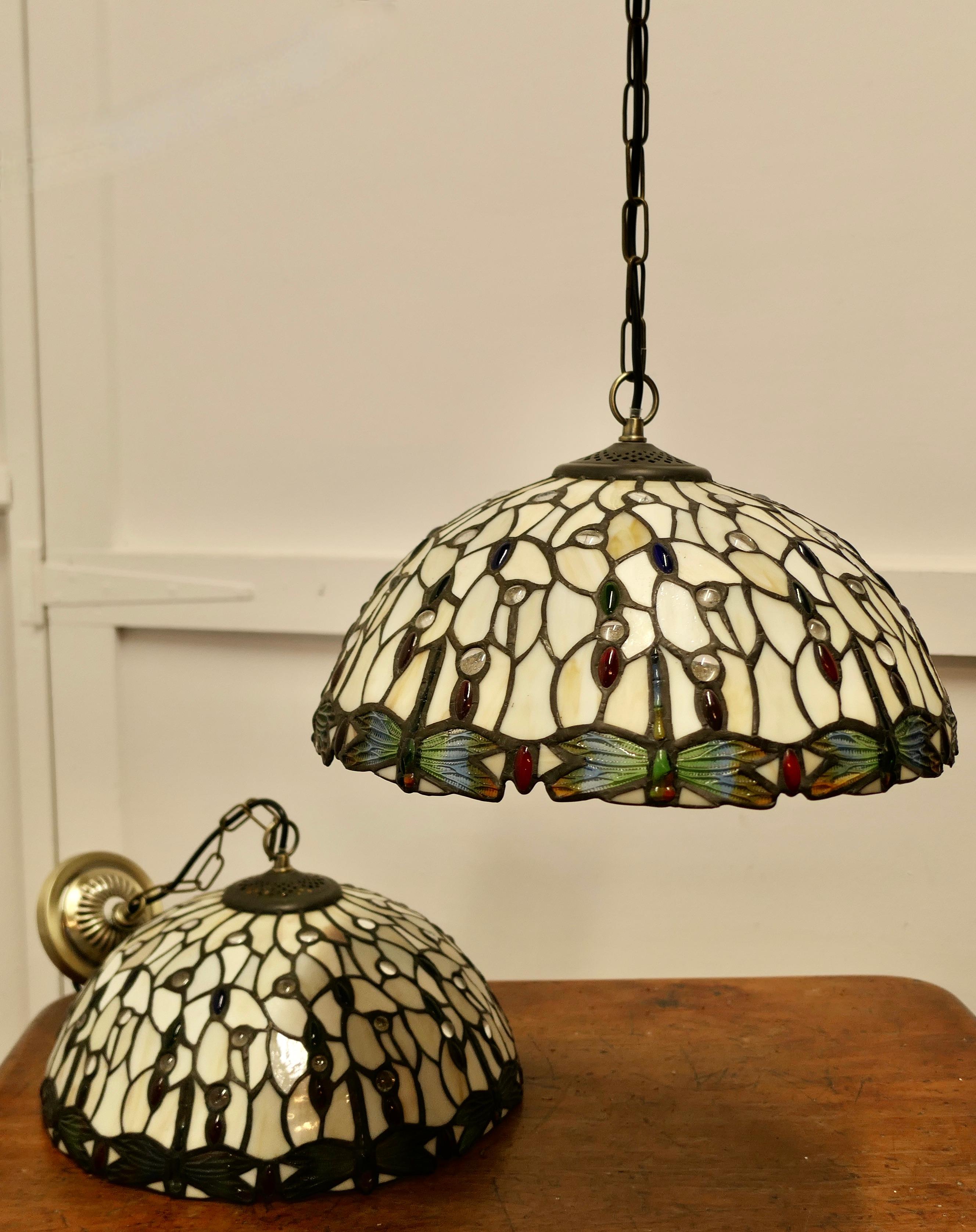 Late 20th Century A Pair of Large Vintage Tiffany Style Lights Arts and Crafts Lampshades     For Sale