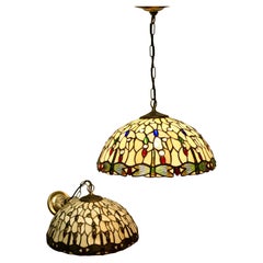 A Pair of Large Retro Tiffany Style Lights Arts and Crafts Lampshades    