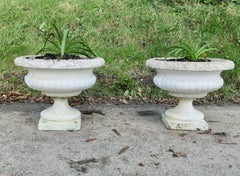 A Pair of Large Weathered Cast Stone Garden Planters