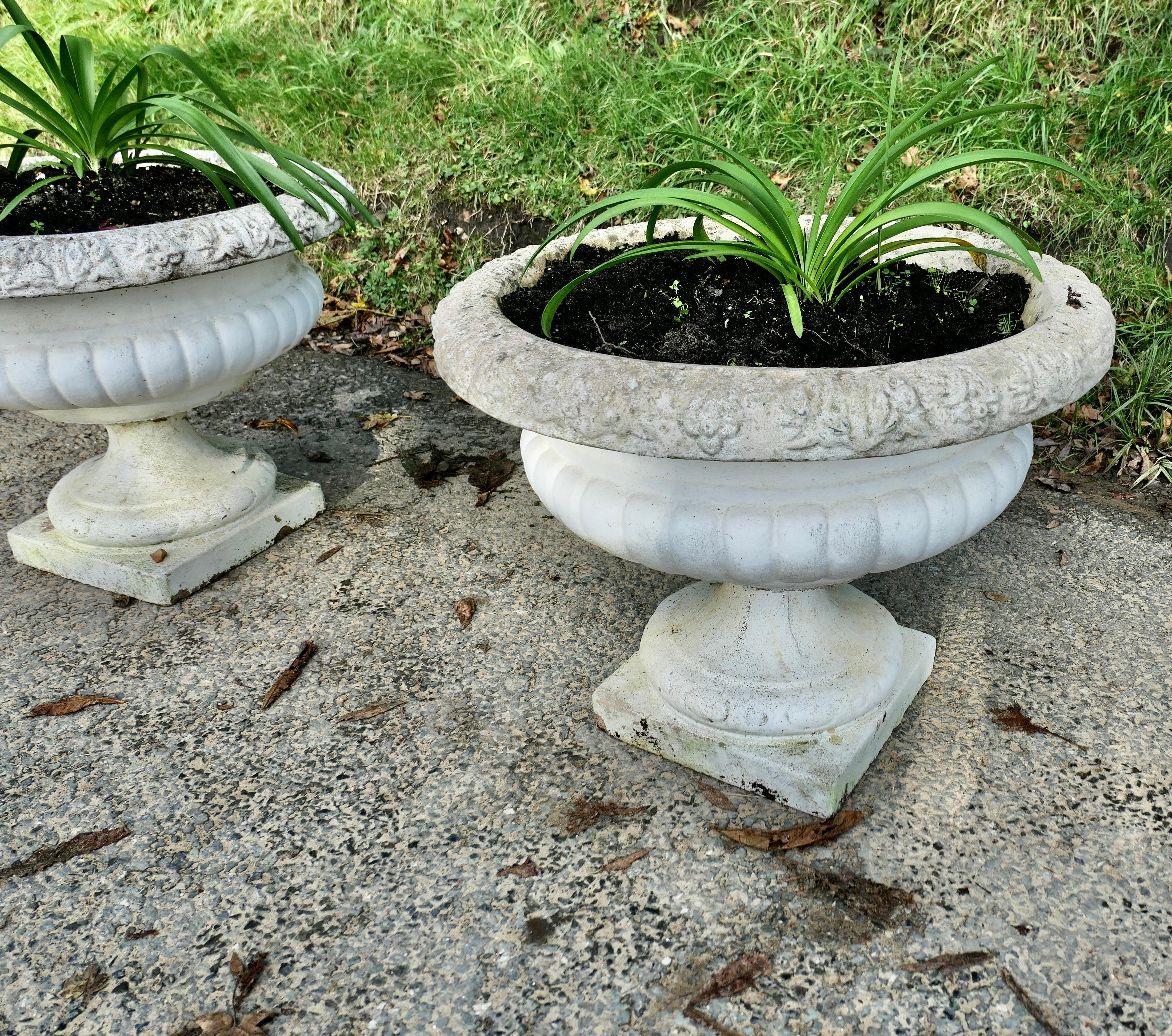 Mid-20th Century A Pair of Large Weathered Cast Stone Garden Planters For Sale