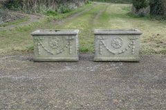 A Pair of Large Weathered Decorative Rectangular Planters