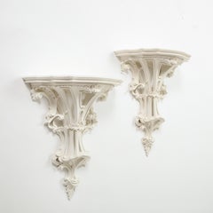 Pair of Large White-Gessoed Louis XV Style Wall Brackets