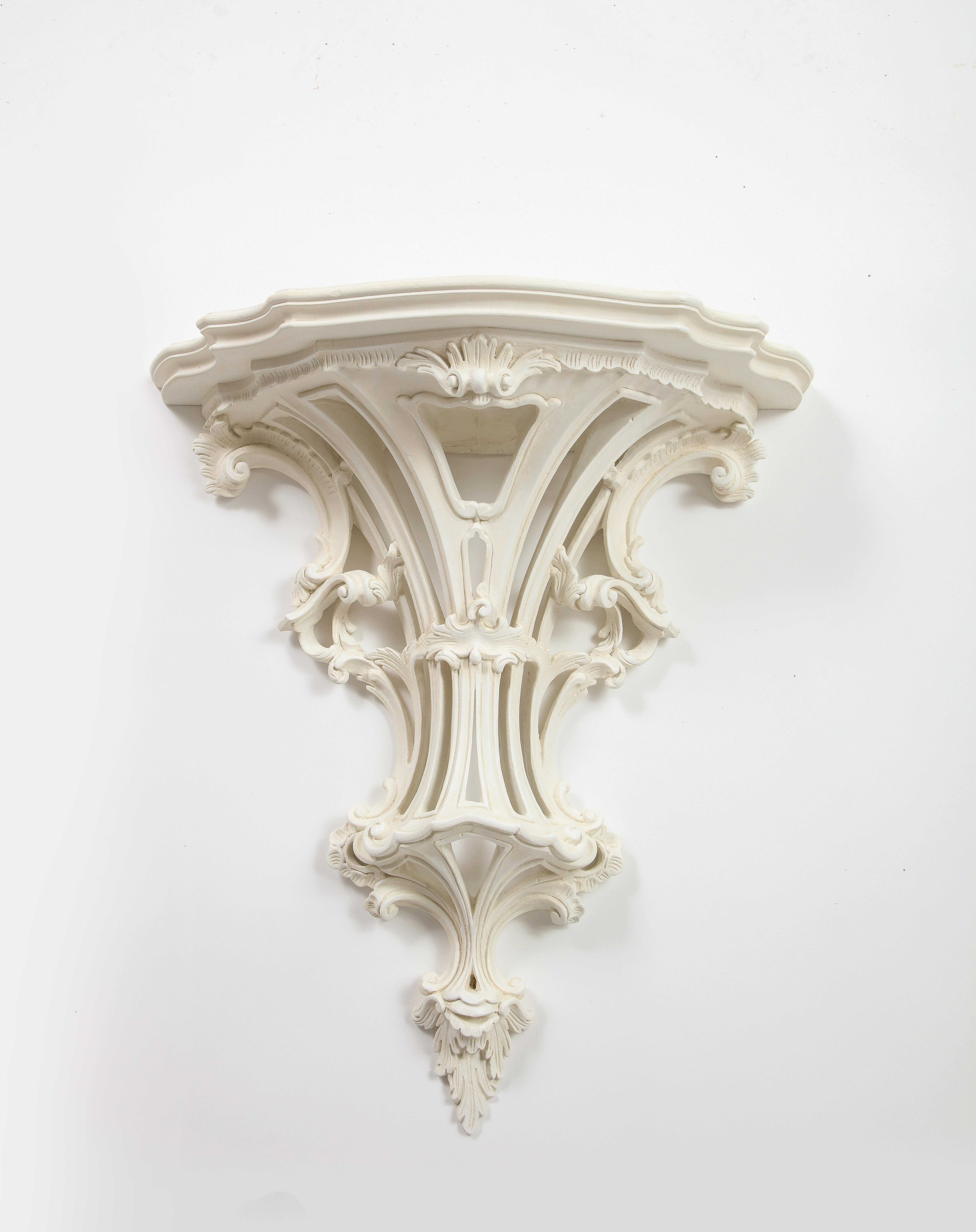 Italian Pair of Large White-Gessoed Louis XV Style Wall Brackets For Sale
