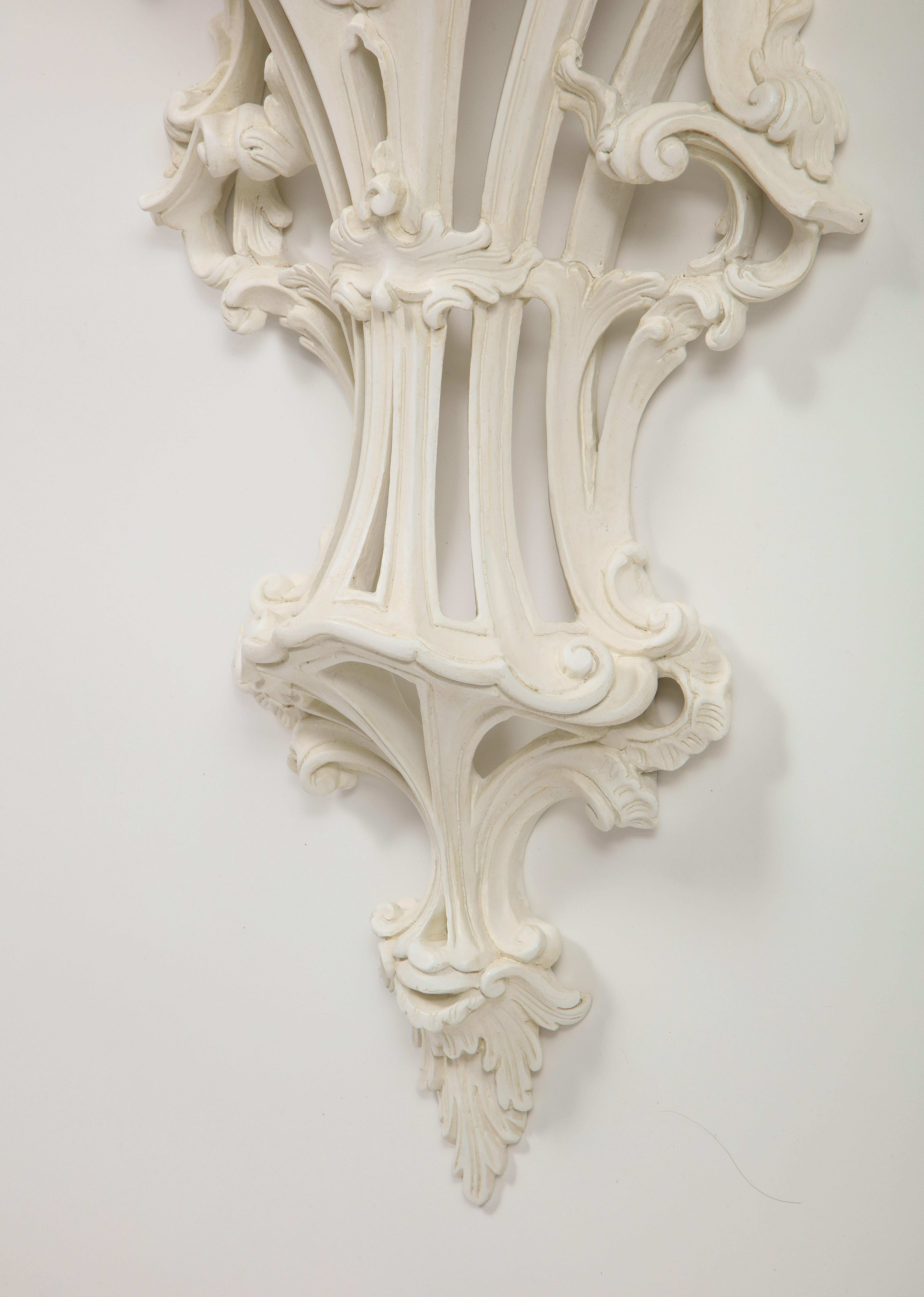 19th Century Pair of Large White-Gessoed Louis XV Style Wall Brackets For Sale