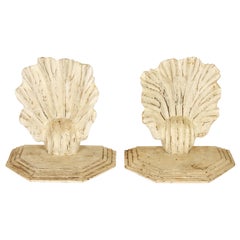 Pair of Large Wood Carved Shell Brackets