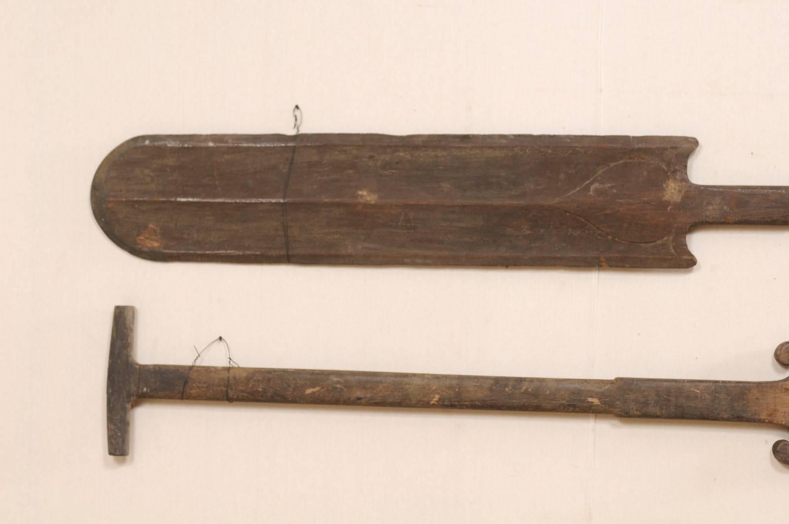 Hand-Carved Pair of Large Wooden Boat Steering Paddles from Kerala, South India