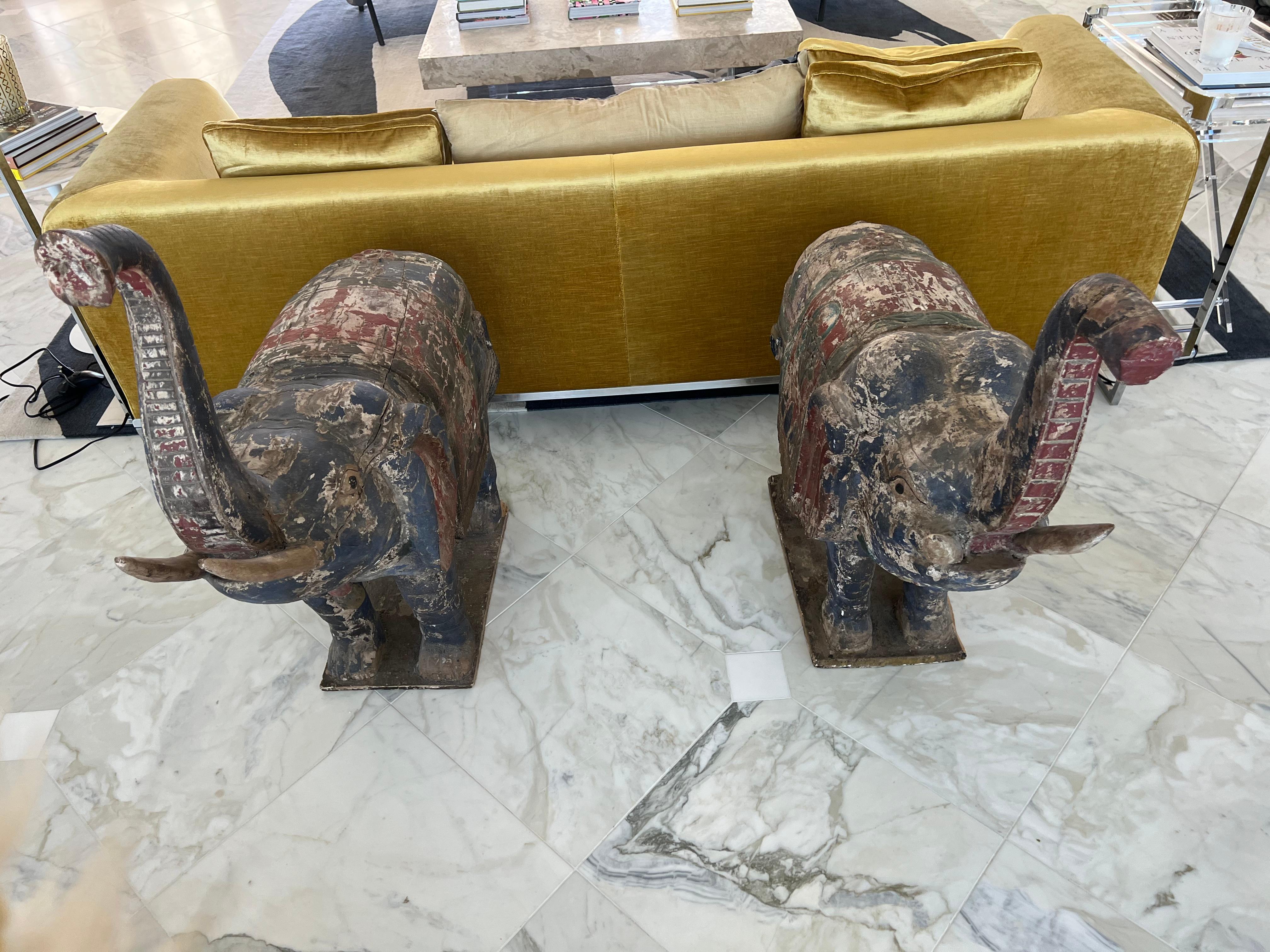 Pair of Large Wooden Polychrome Elephants, South-East Asia, 20th C 3