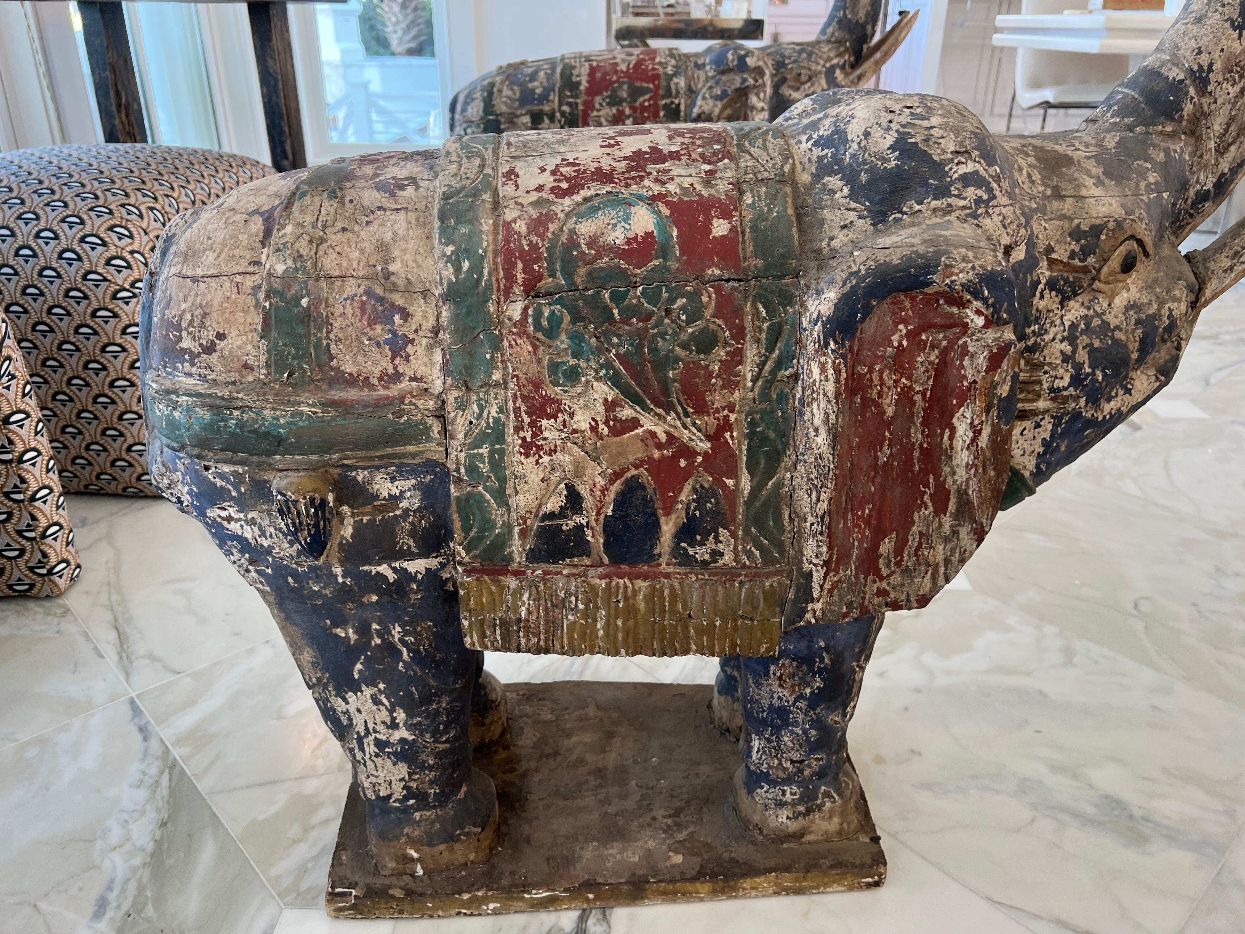 Pair of Large Wooden Polychrome Elephants, South-East Asia, 20th C 10