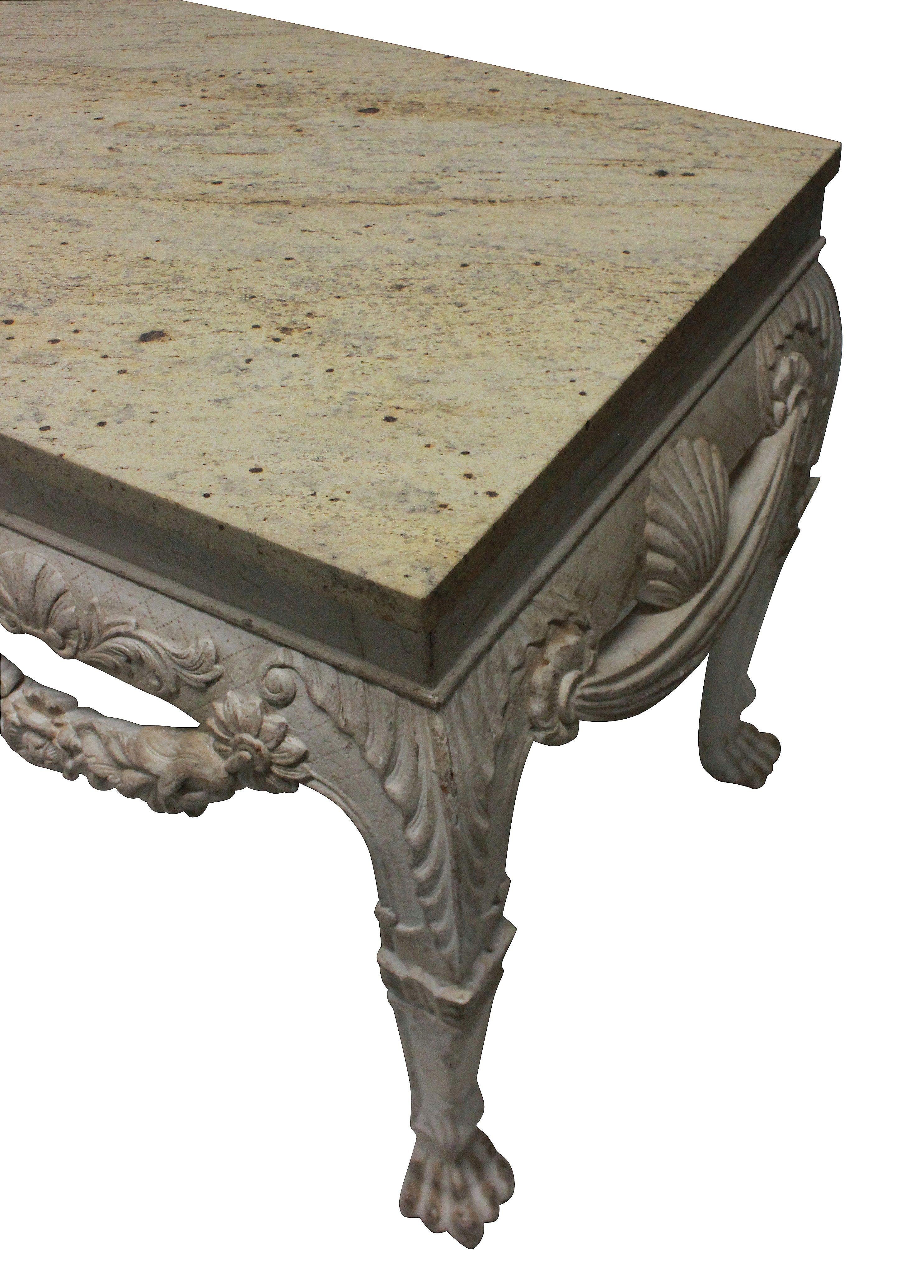 Mid-20th Century Pair of Large XVIII Century Style Painted Marble Top Consoles
