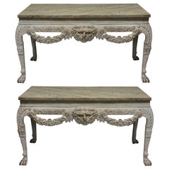 Pair of Large XVIII Century Style Painted Marble Top Consoles