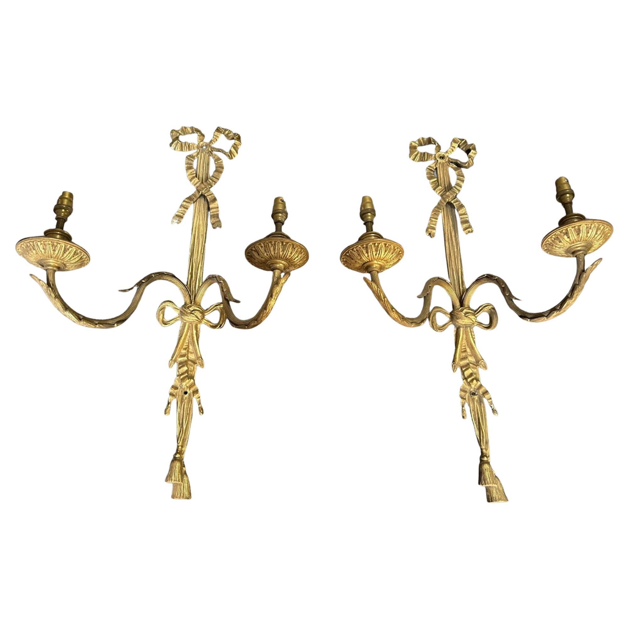 A Pair of Largish French Two Light Gilded Wall Lights