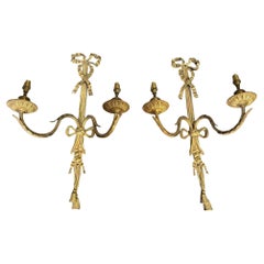 Antique A Pair of Largish French Two Light Gilded Wall Lights