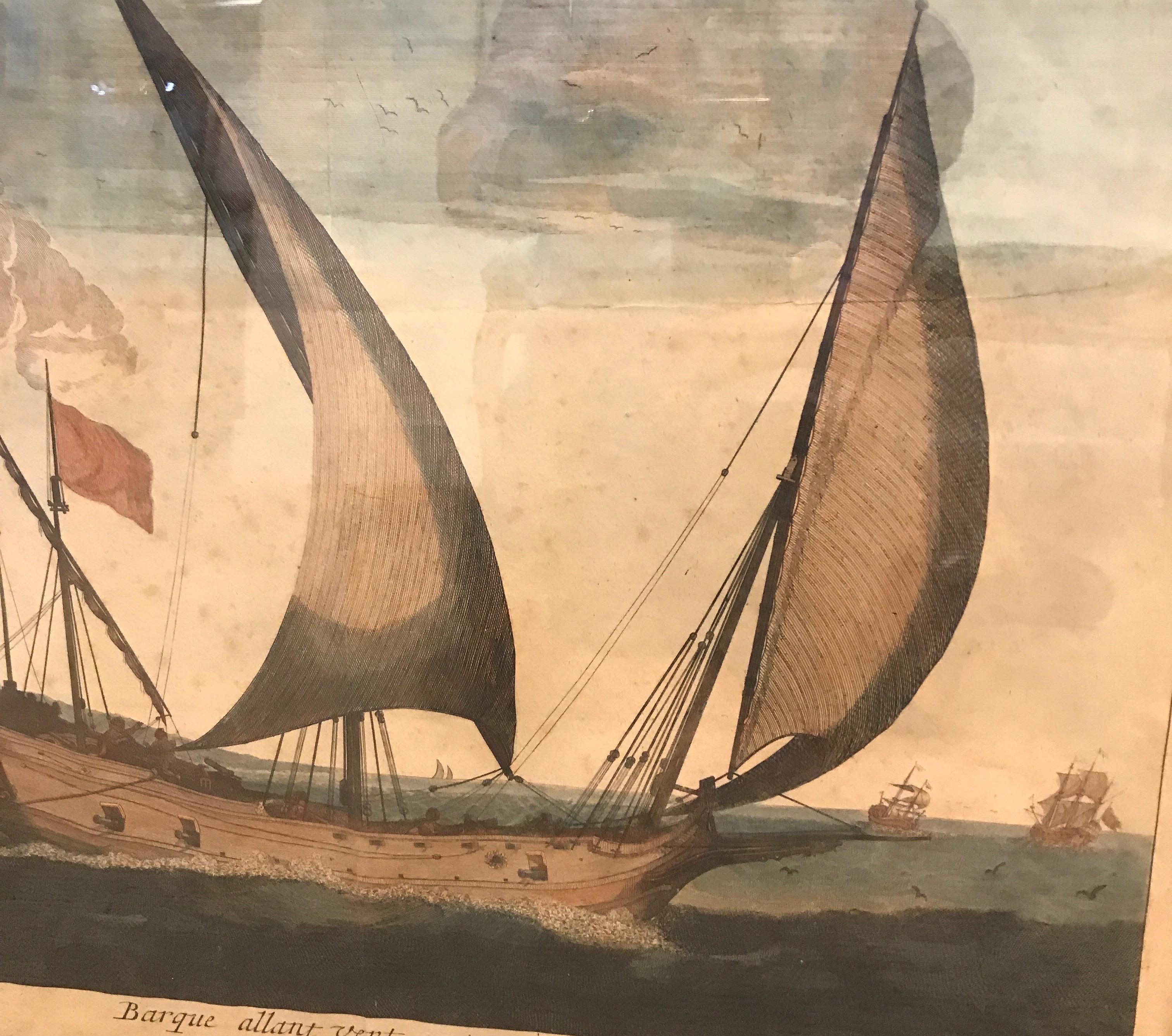 Pair of Late 17th Century Century Dutch Nautical Hand Colored Engraving Prints In Good Condition In Lambertville, NJ