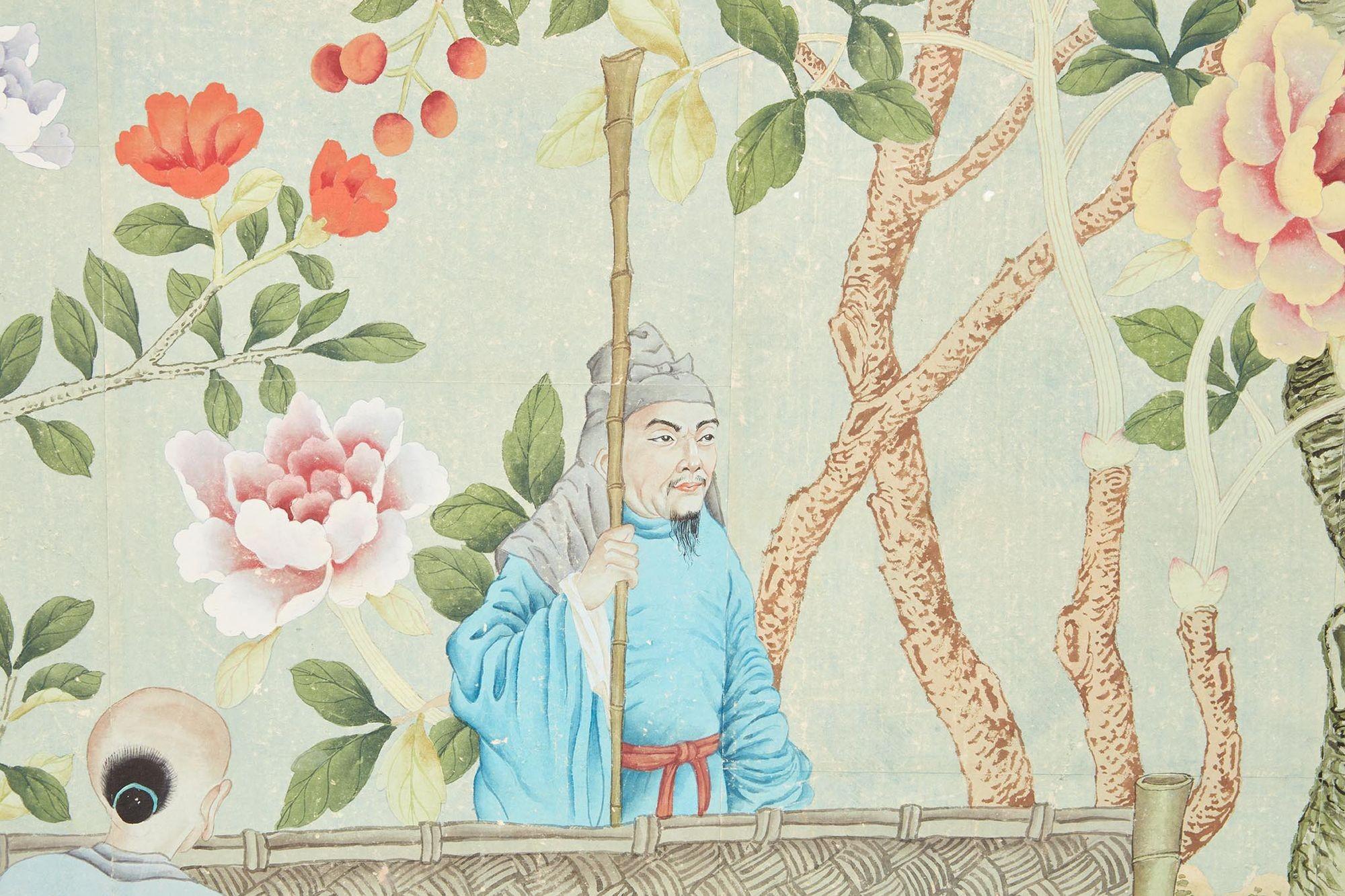A Pair of Late 18th c. Chinoiserie Framed Wallpaper Panels For Sale 4